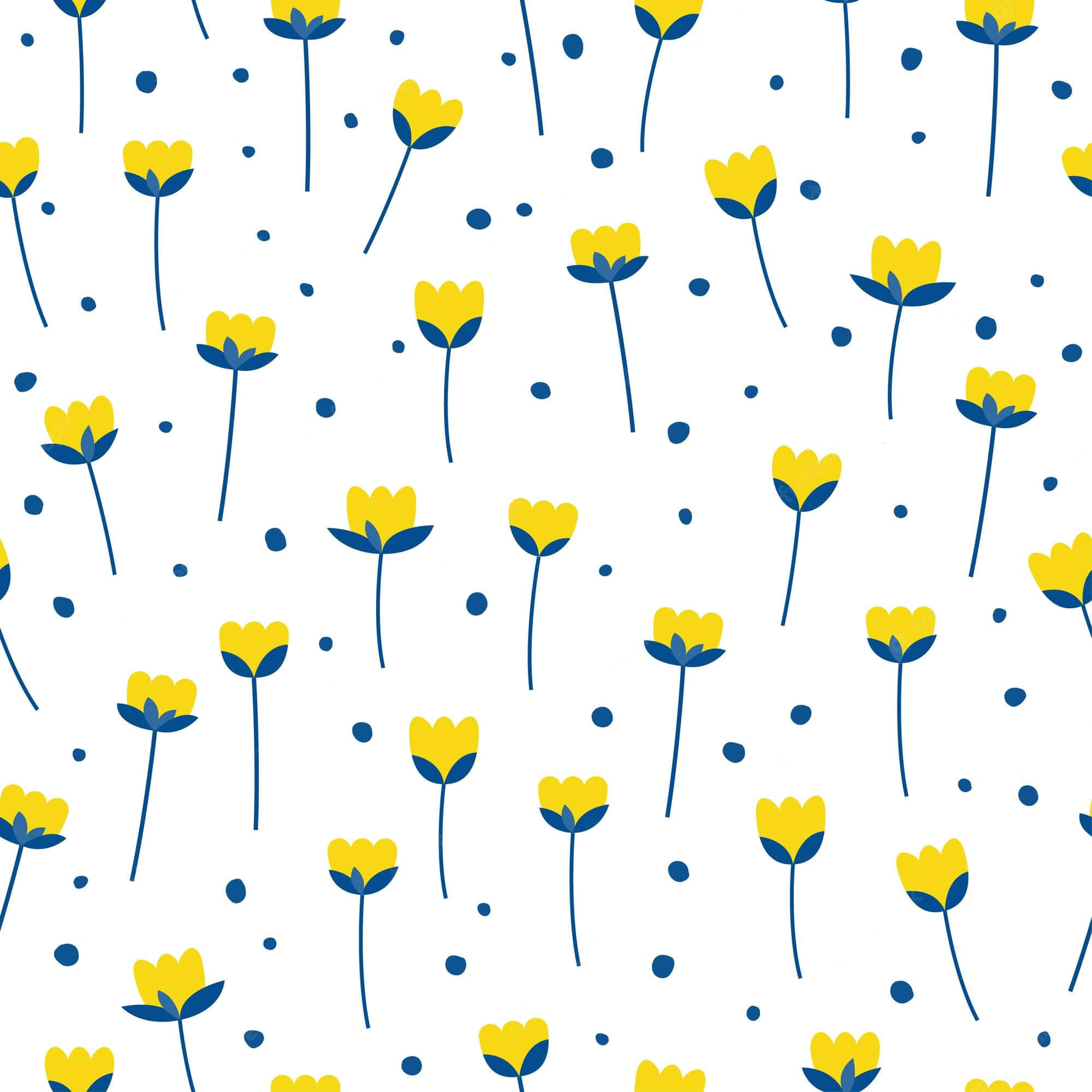yellow tulips, blue stems, dots, Full HD Desktop Wallpaper
