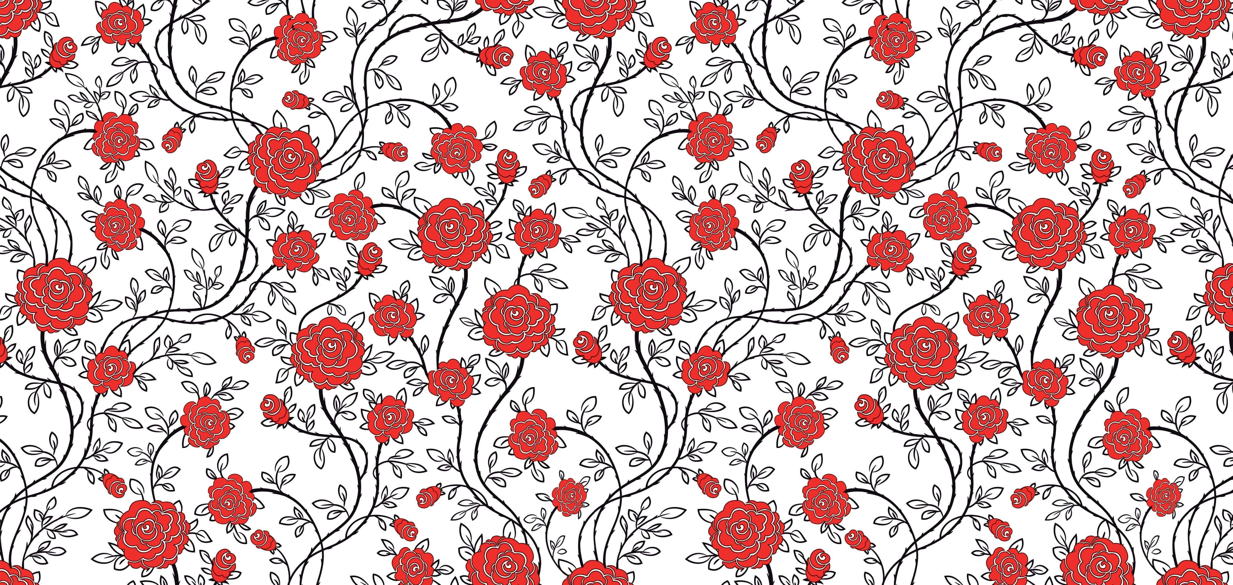 red roses, black vines, crisp white background, 4K Desktop Wallpaper