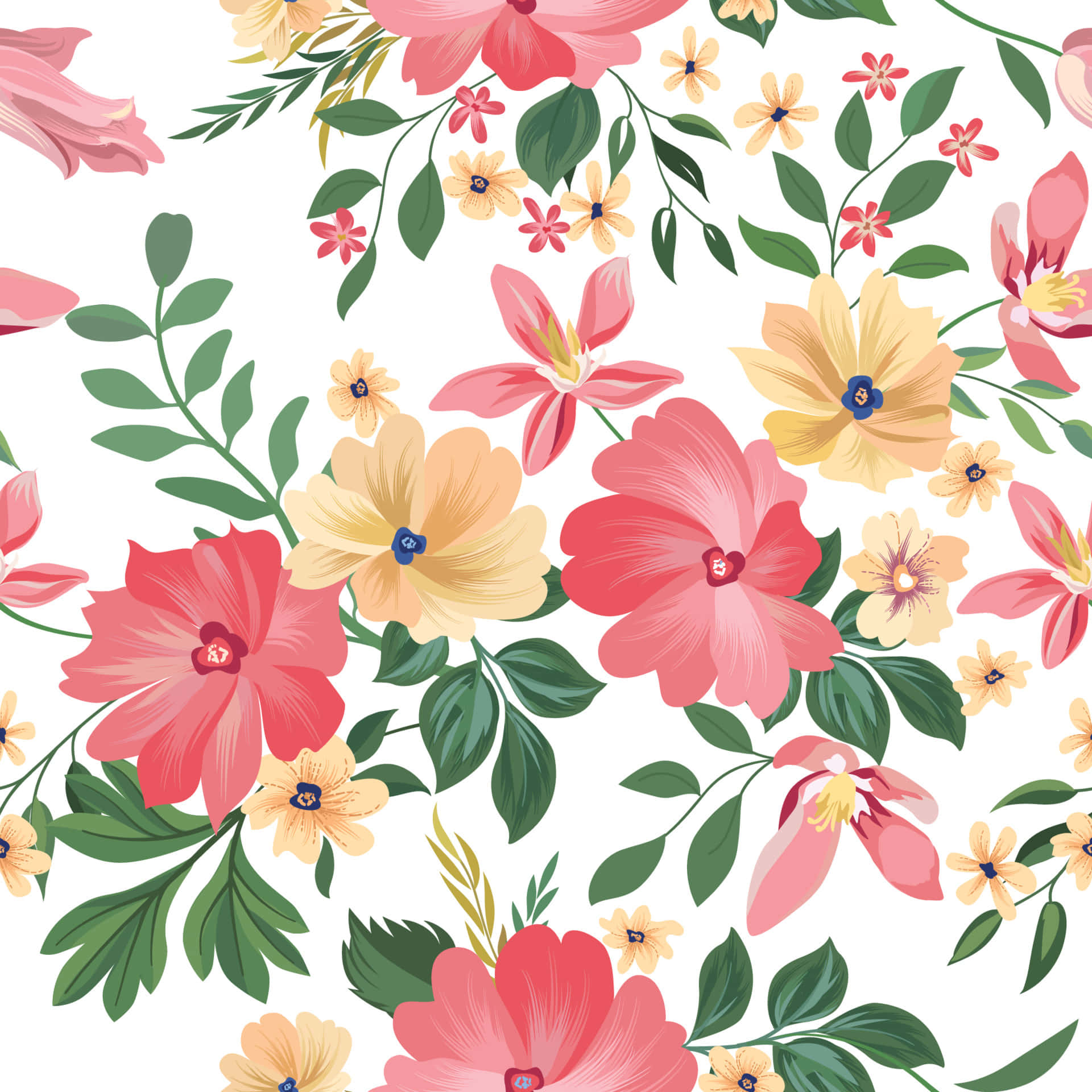 Ethereal Grace of Blooming Flowers, vibrant pink and yellow flowers, green leaves, Full HD Desktop Wallpaper