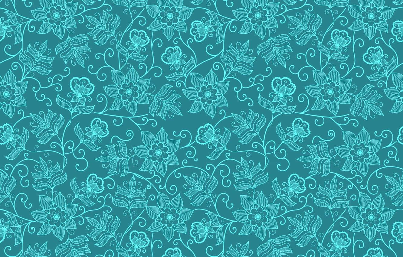 teal background, light blue floral patterns, vine patterns, HD Desktop Wallpaper