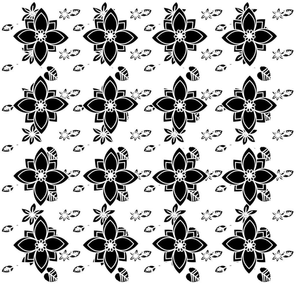 artistic monochrome flower bloom, black and white repeating floral pattern, stylized blossoms, SD Desktop Wallpaper