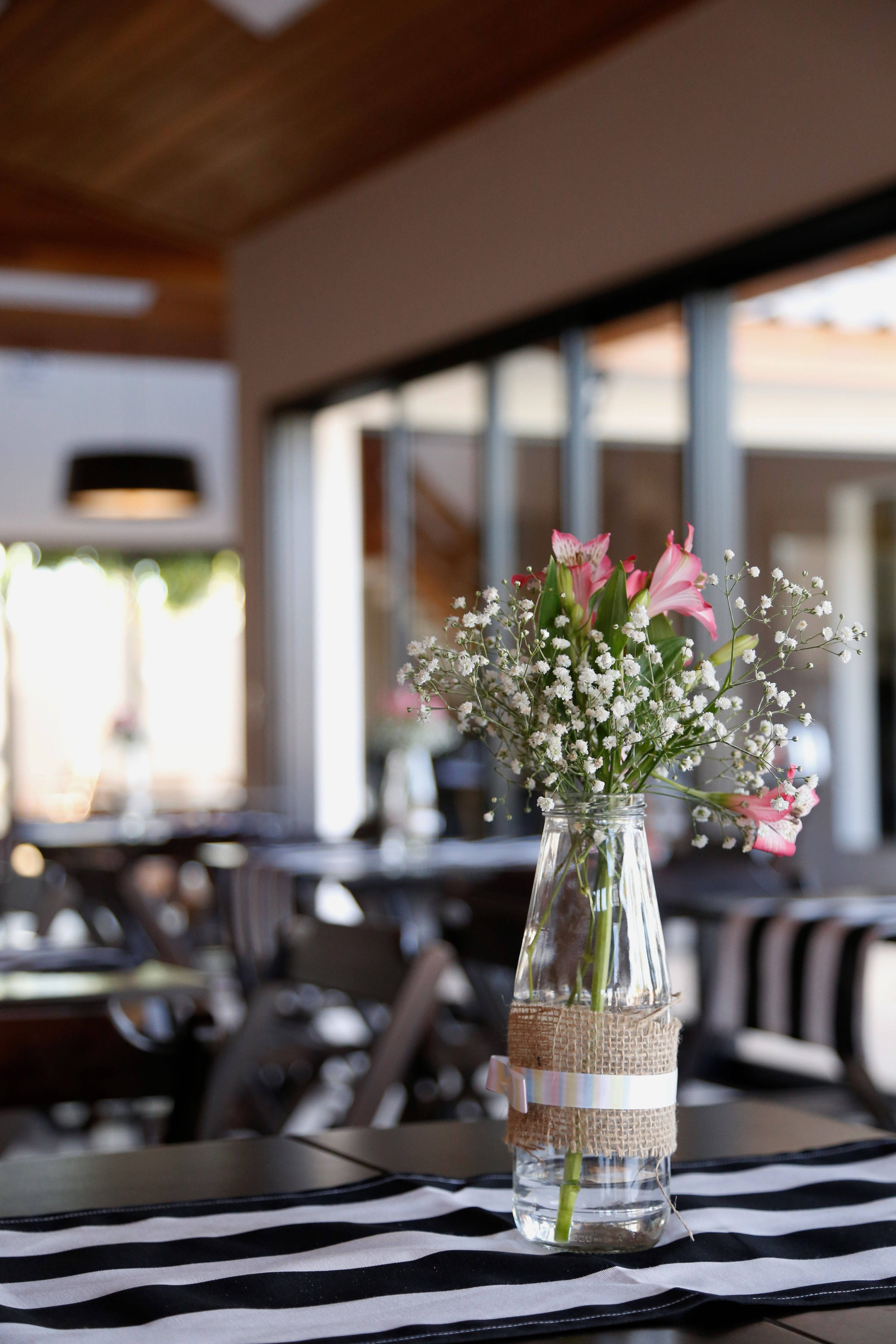 glass bottle vase, burlap, ribbon, 5K Phone Wallpaper