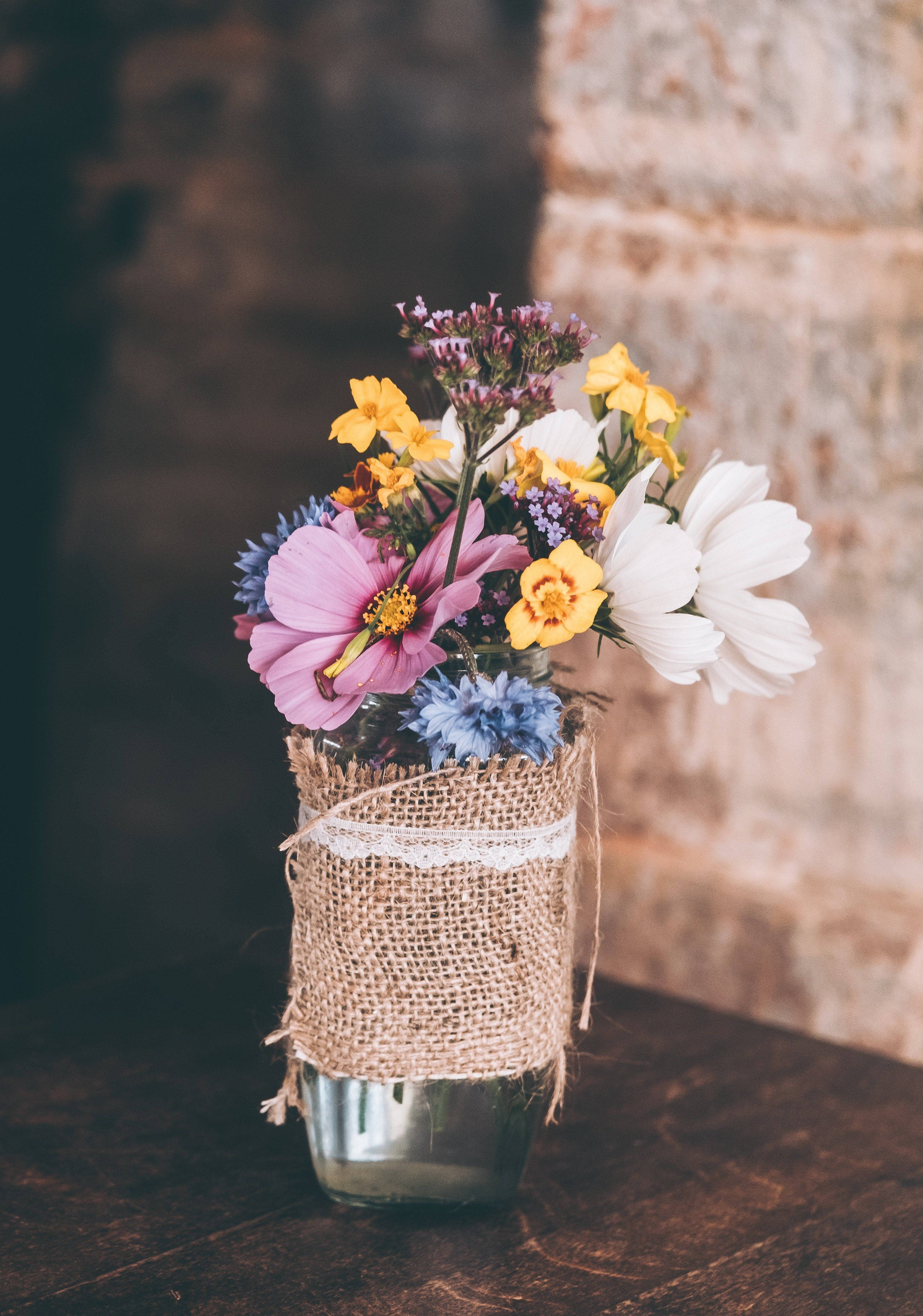 rustic glass vase, burlap, lace, 4K Phone Wallpaper