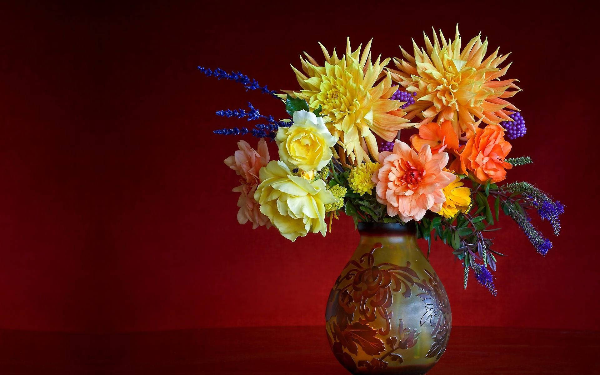 lively flowers, flower vase, patterned vase, Full HD Desktop Wallpaper