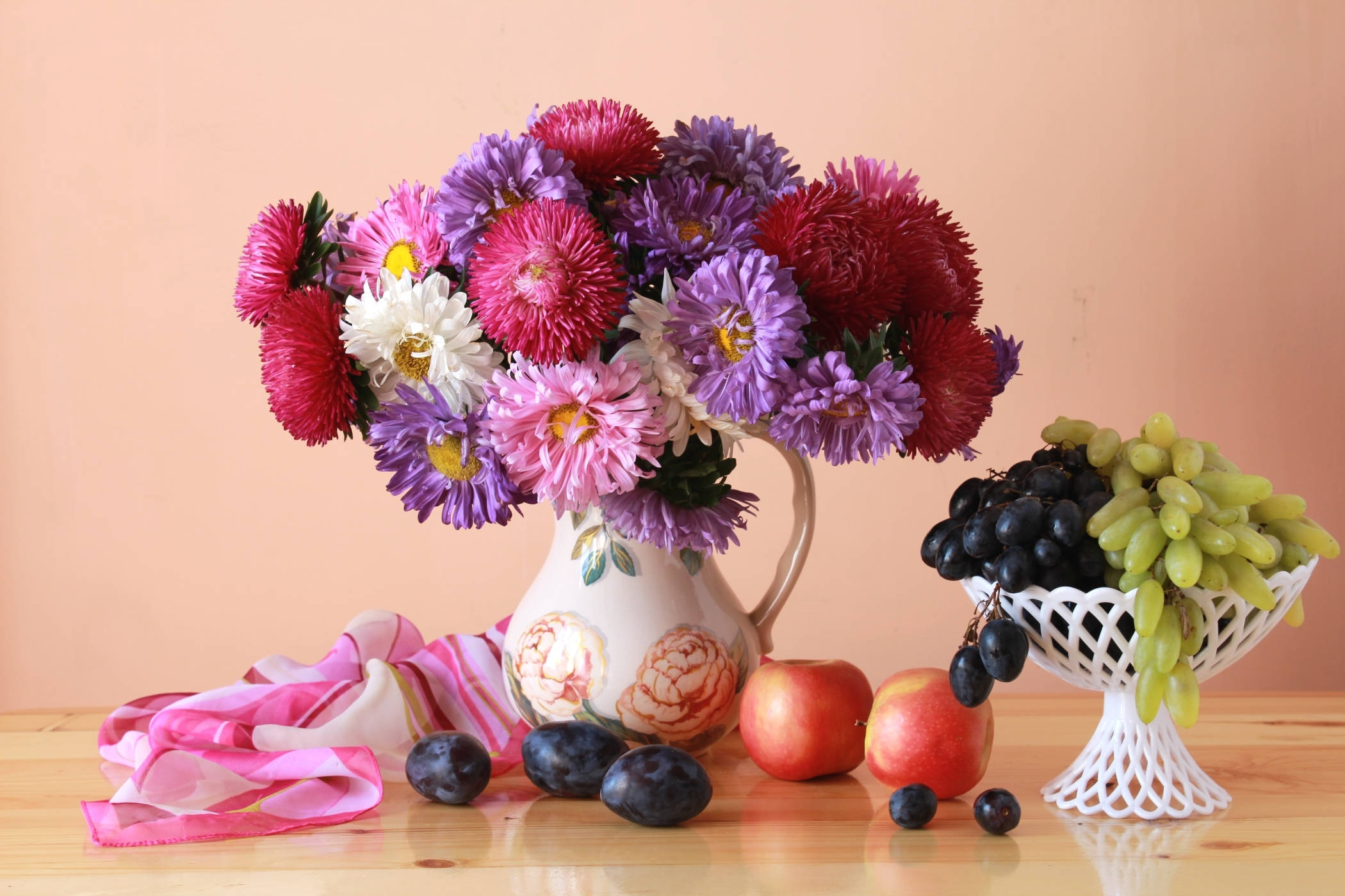 asters, flower vase, vibrant bouquet, Full HD Desktop Wallpaper