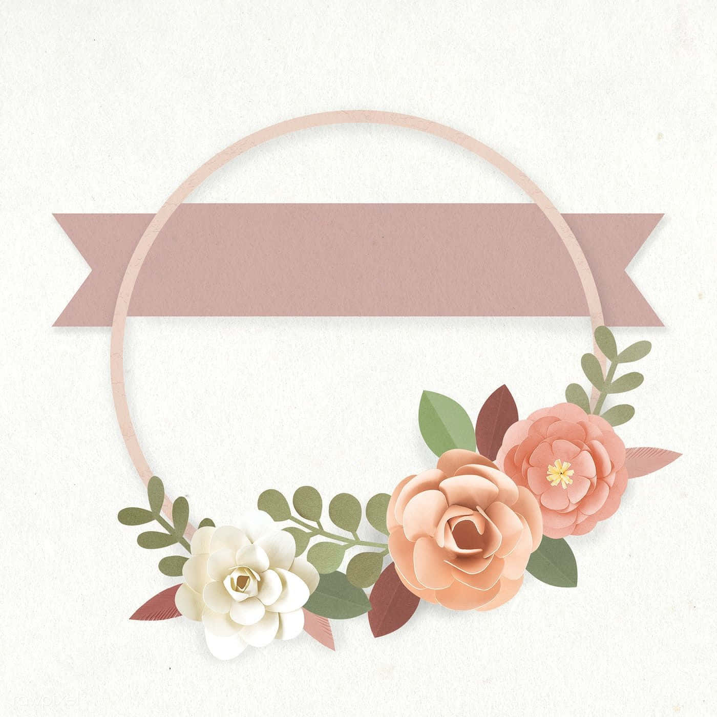 floral wreath, peach and cream blooms, green leaves, HD Desktop Wallpaper
