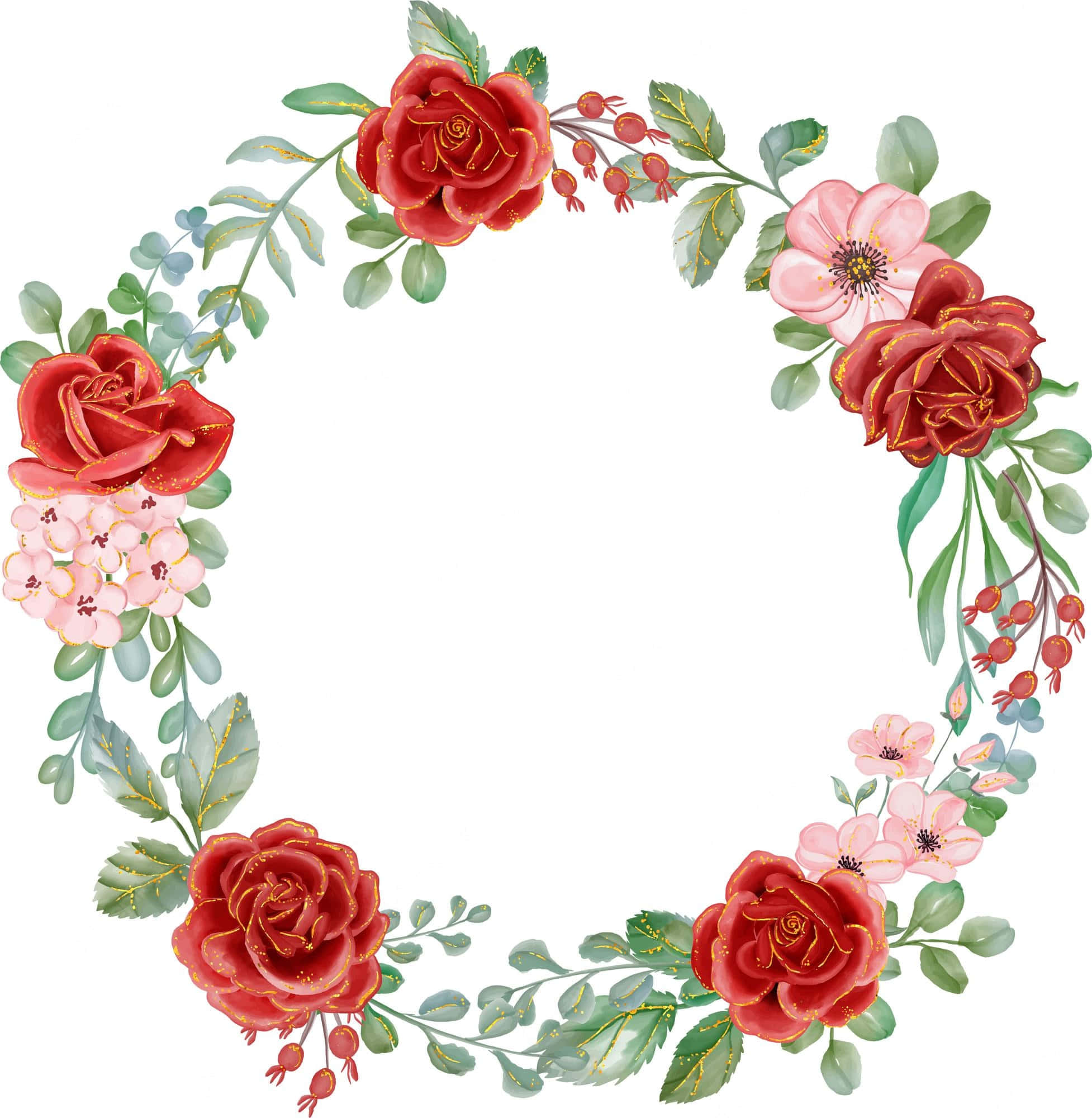 floral wreath, red roses, pink anemones, Full HD Phone Wallpaper