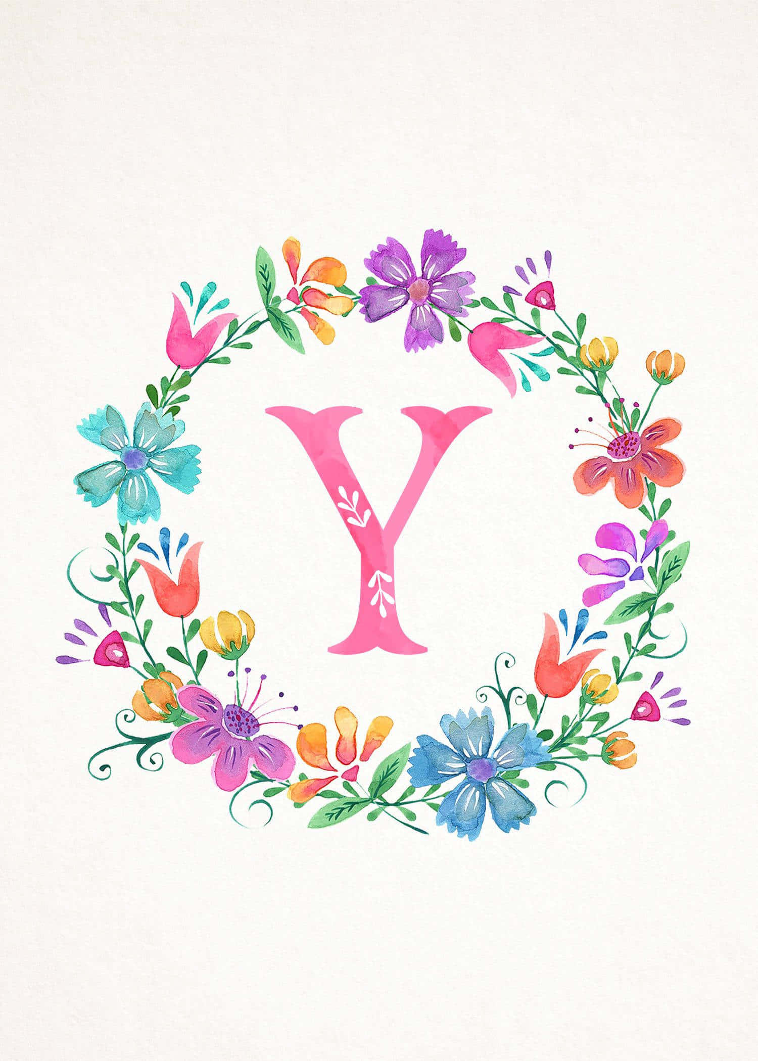 floral wreath, watercolor letter Y, colorful floral wreath, Full HD Phone Wallpaper