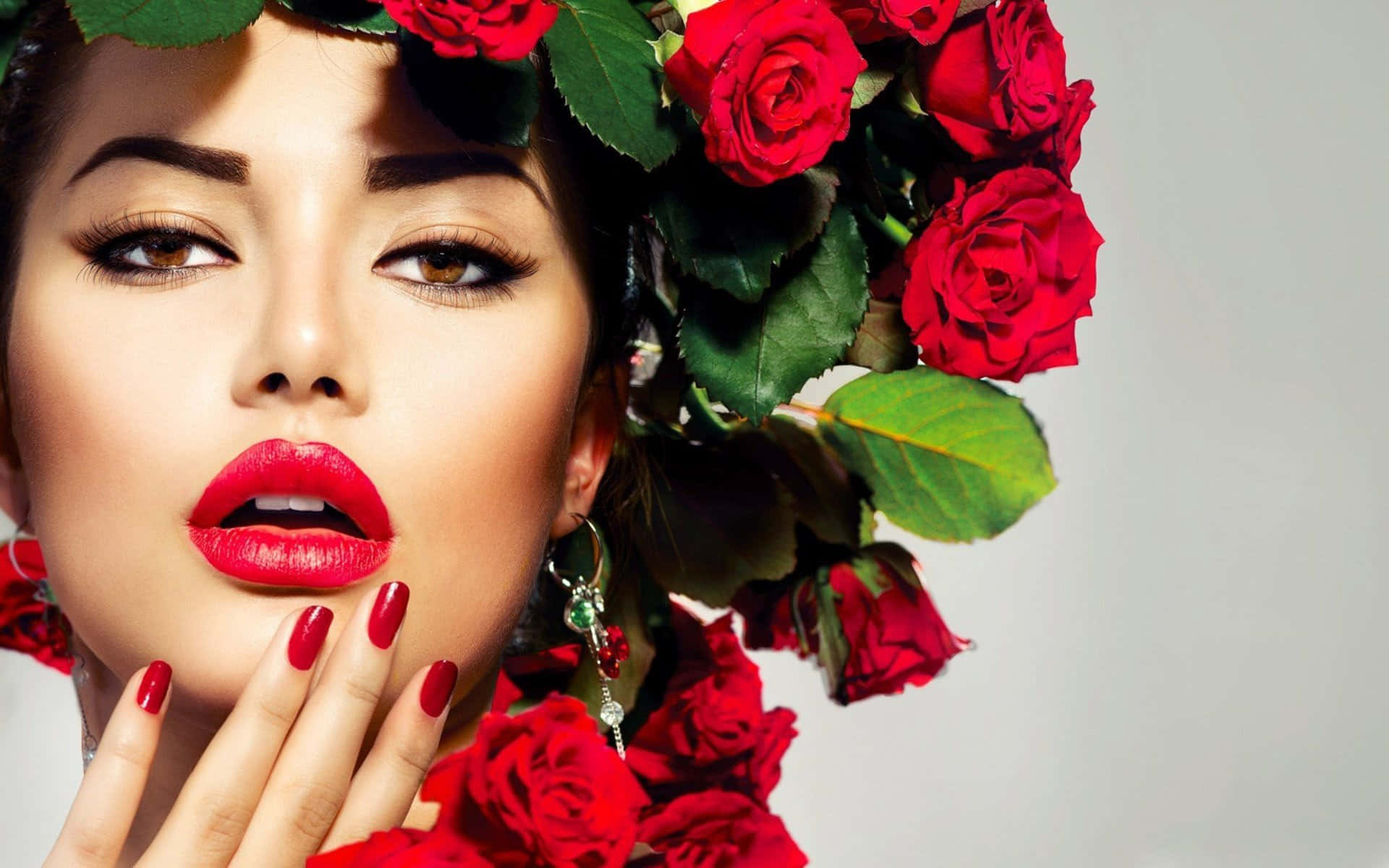 red rose wreath, vivid red roses, lush green leaves, Full HD Desktop Wallpaper