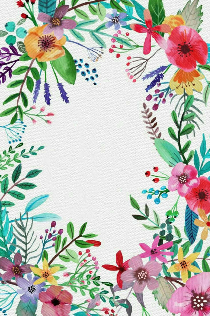 colorful floral wreath design, vibrant watercolor floral border, red pink yellow and purple blooms, SD Phone Wallpaper