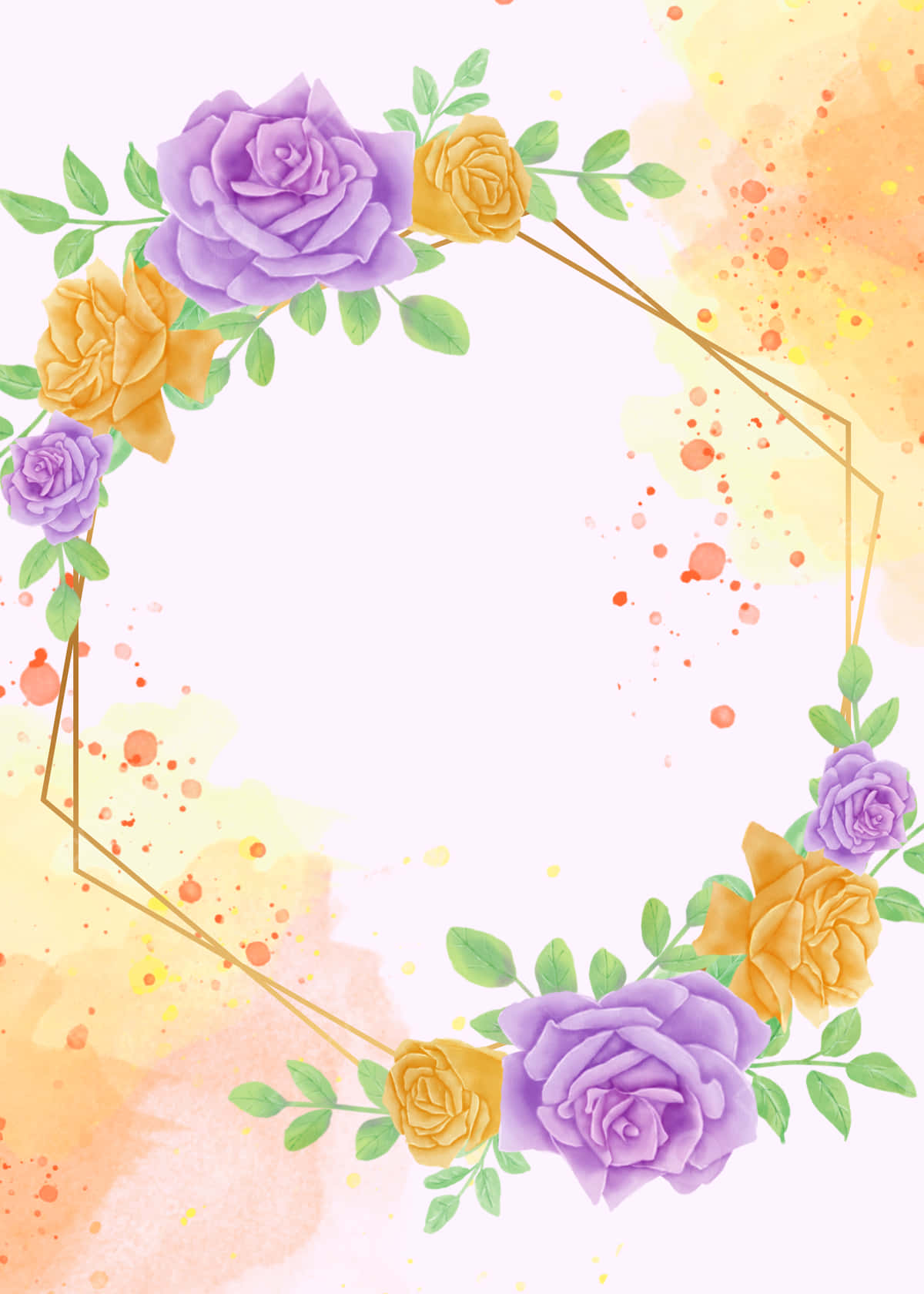 floral wreath, purple and yellow roses, green leaves, HD Phone Wallpaper