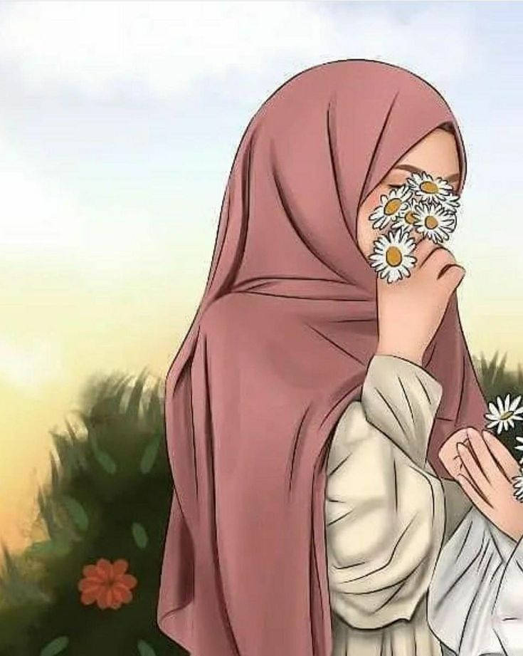 hijab, pink hijab, daisies, SD Phone Wallpaper