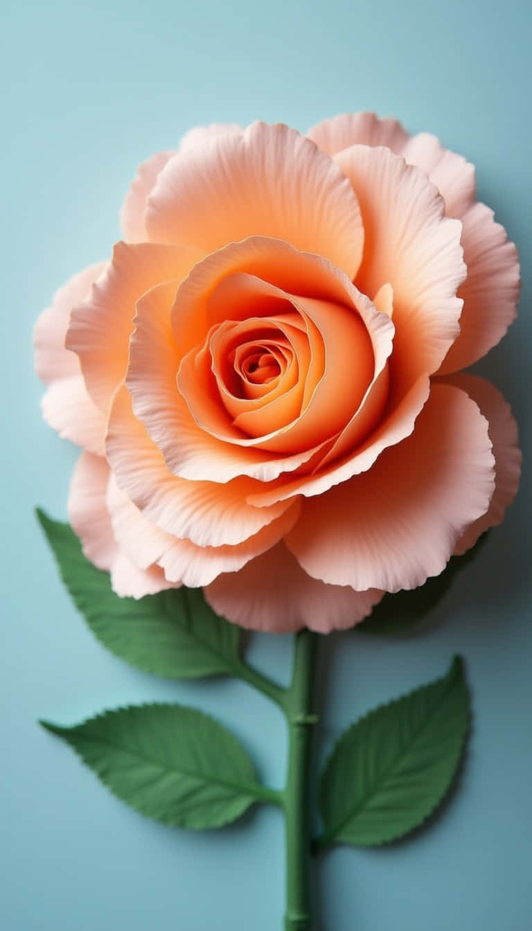 peach rose, delicate ruffled petals, soft blue background, HD Phone Wallpaper