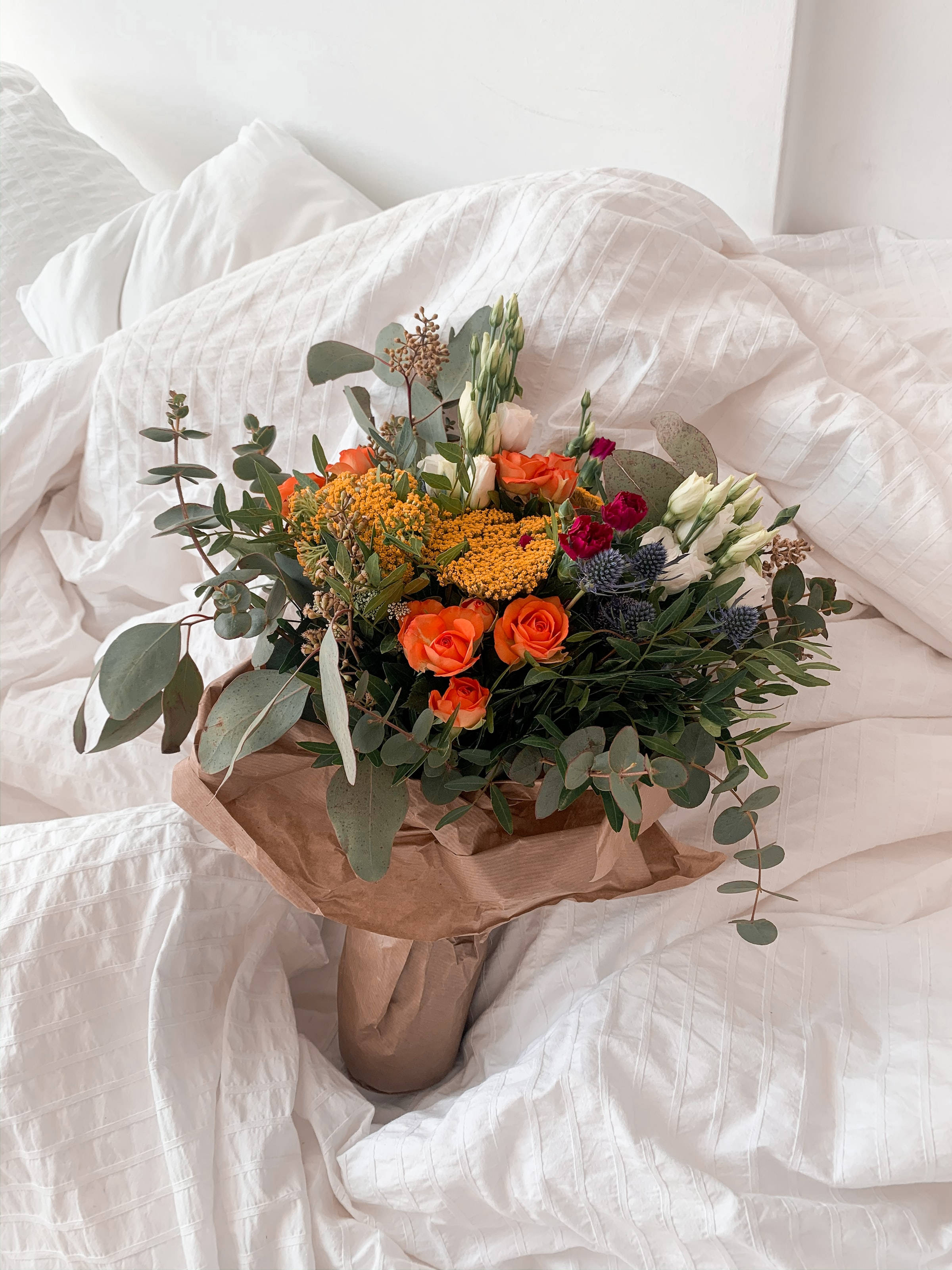 yarrow, roses, tulips, 2K Phone Wallpaper