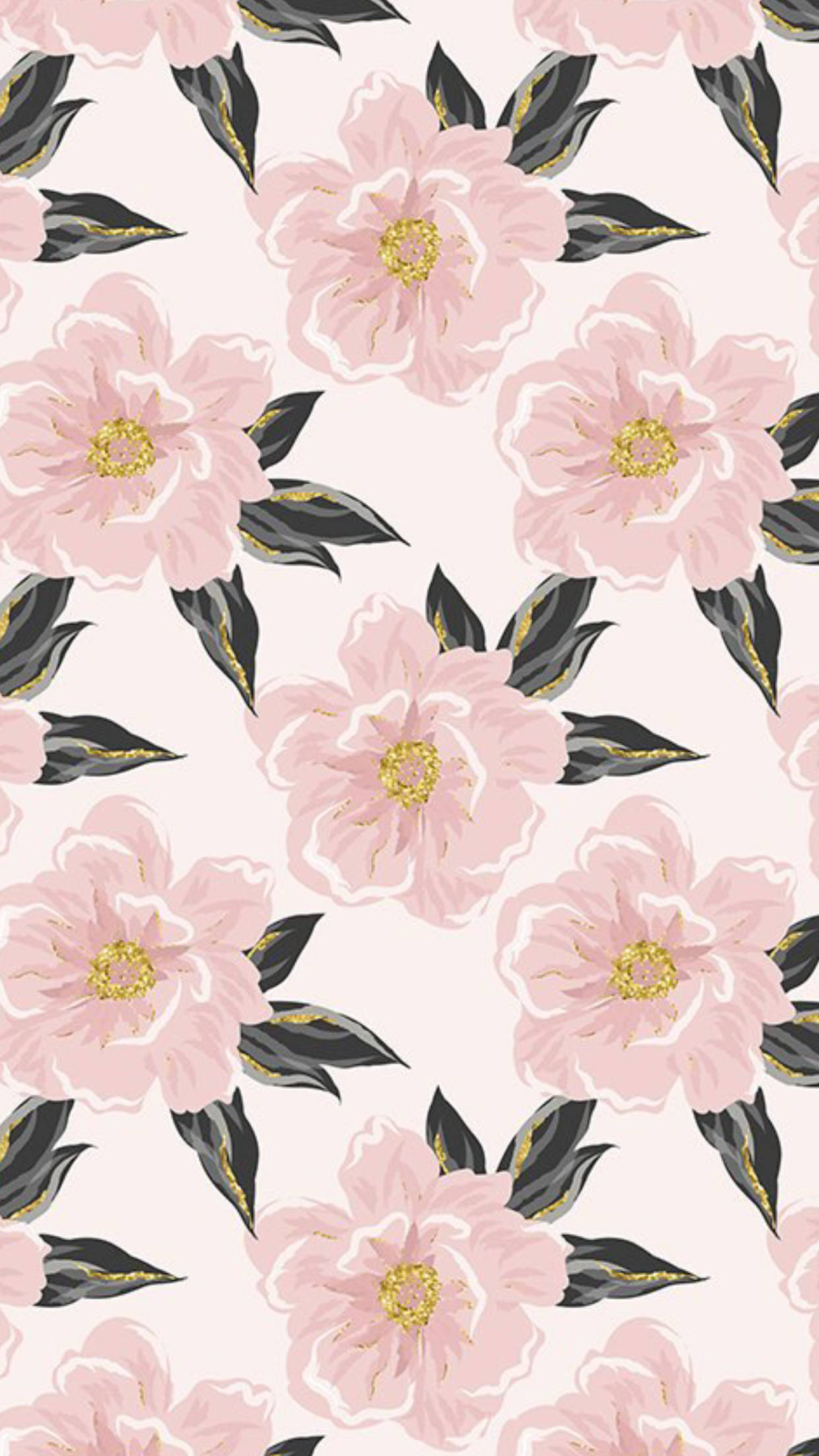 pink peonies, gold centers, dark leaves, Full HD Phone Wallpaper