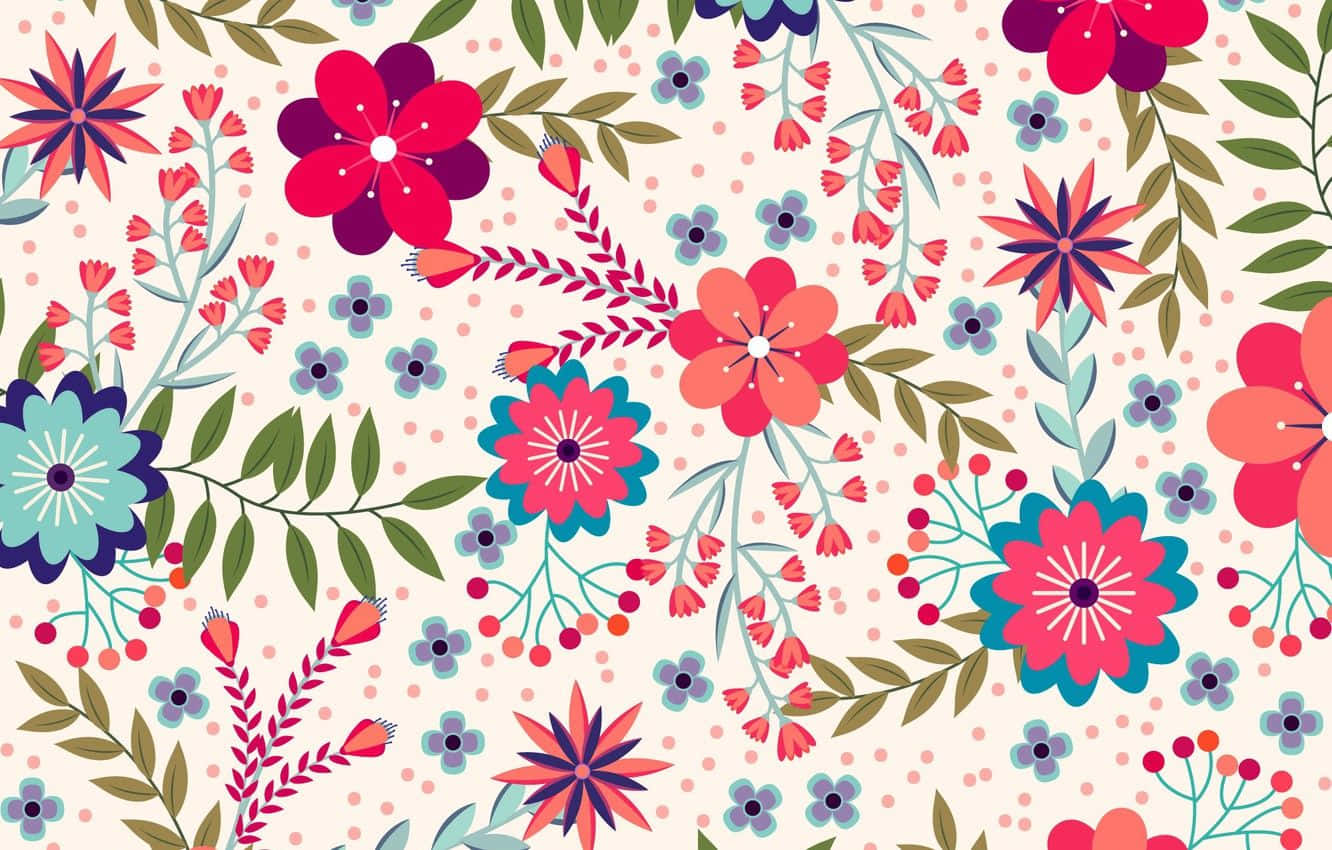 cute floral wallpaper, floral pattern, red pink and teal blossoms, HD Desktop Wallpaper