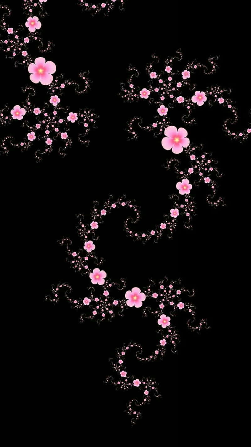 black and pink flower, swirly black and pink flower design, pink cherry blossoms, HD Phone Wallpaper