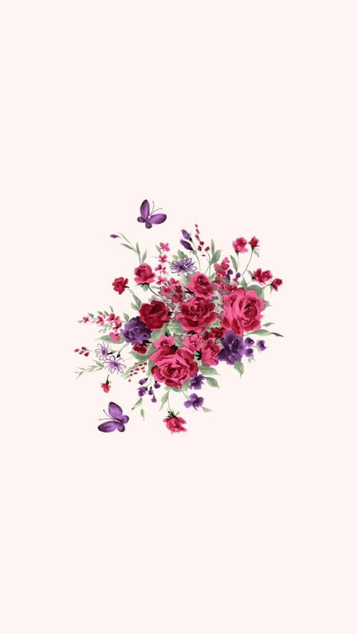 pastel vintage floral butterfly wallpaper, pink and purple roses, smaller blossoms, HD Phone Wallpaper