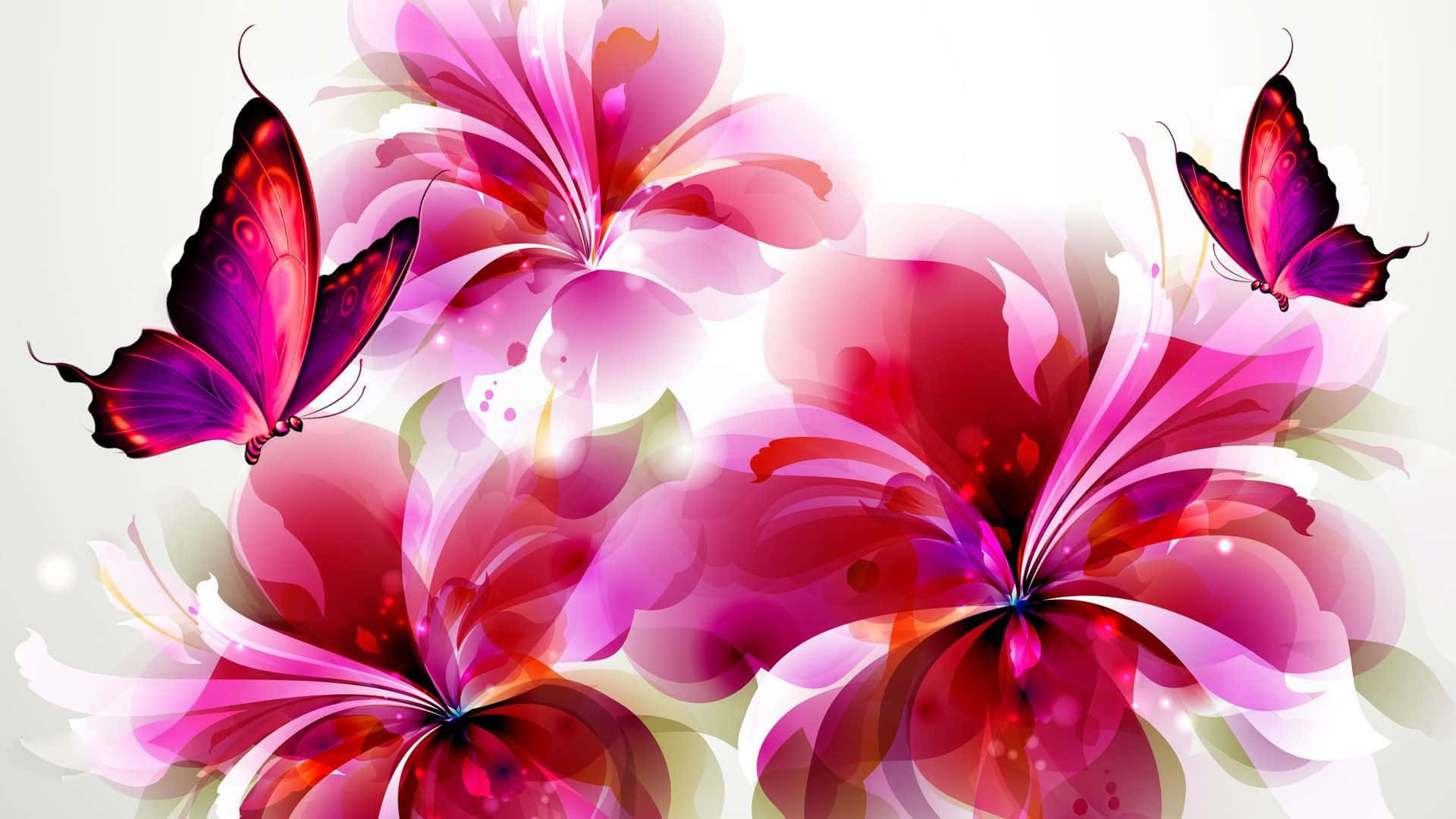 Flowers And Butterflies, vibrant pink, purple abstract flowers, Full HD Desktop Wallpaper