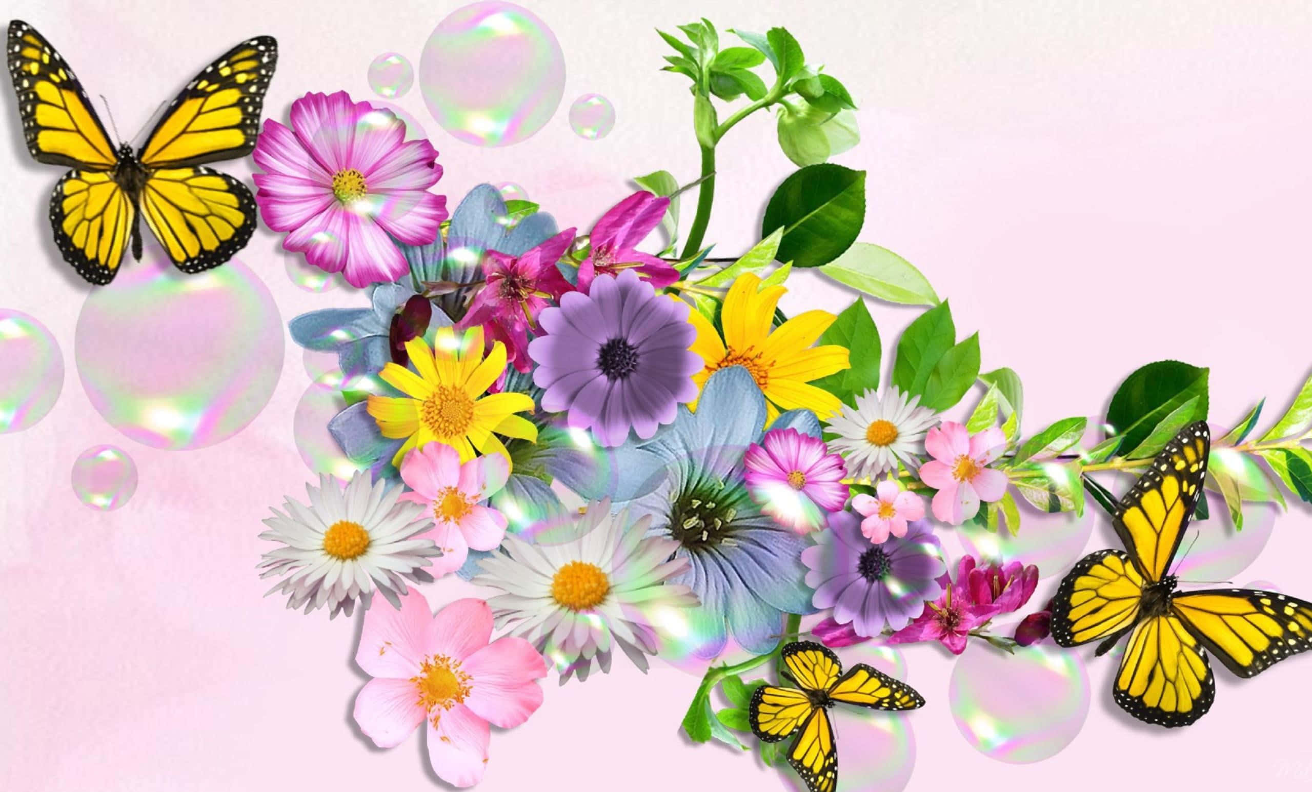 flowers, butterflies, yellow butterflies, Full HD Desktop Wallpaper