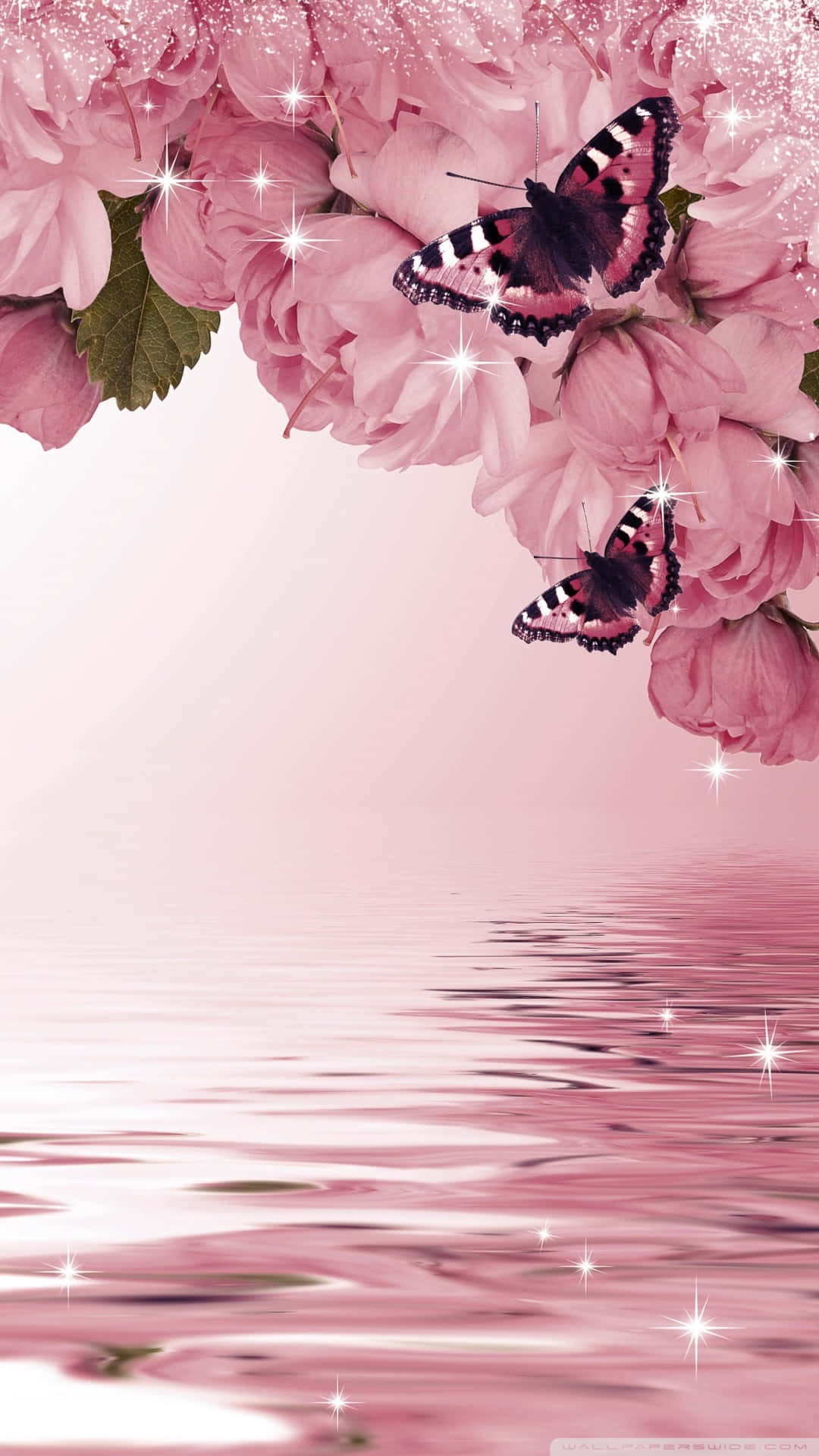 River Flowers And Butterflies, Pink peonies, butterflies, Full HD Phone Wallpaper