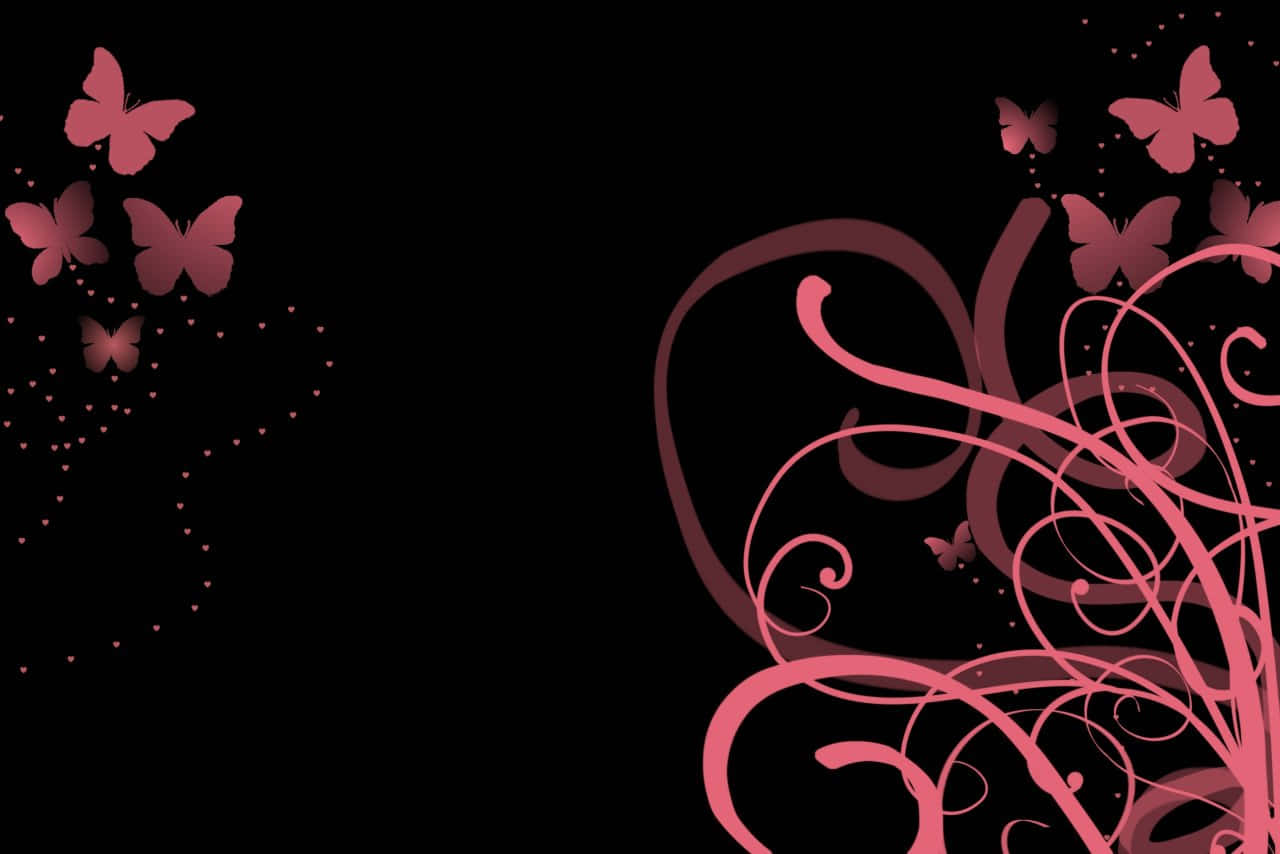 abstract butterfliesand swirls background, pink butterflies, swirling vines, HD Desktop Wallpaper