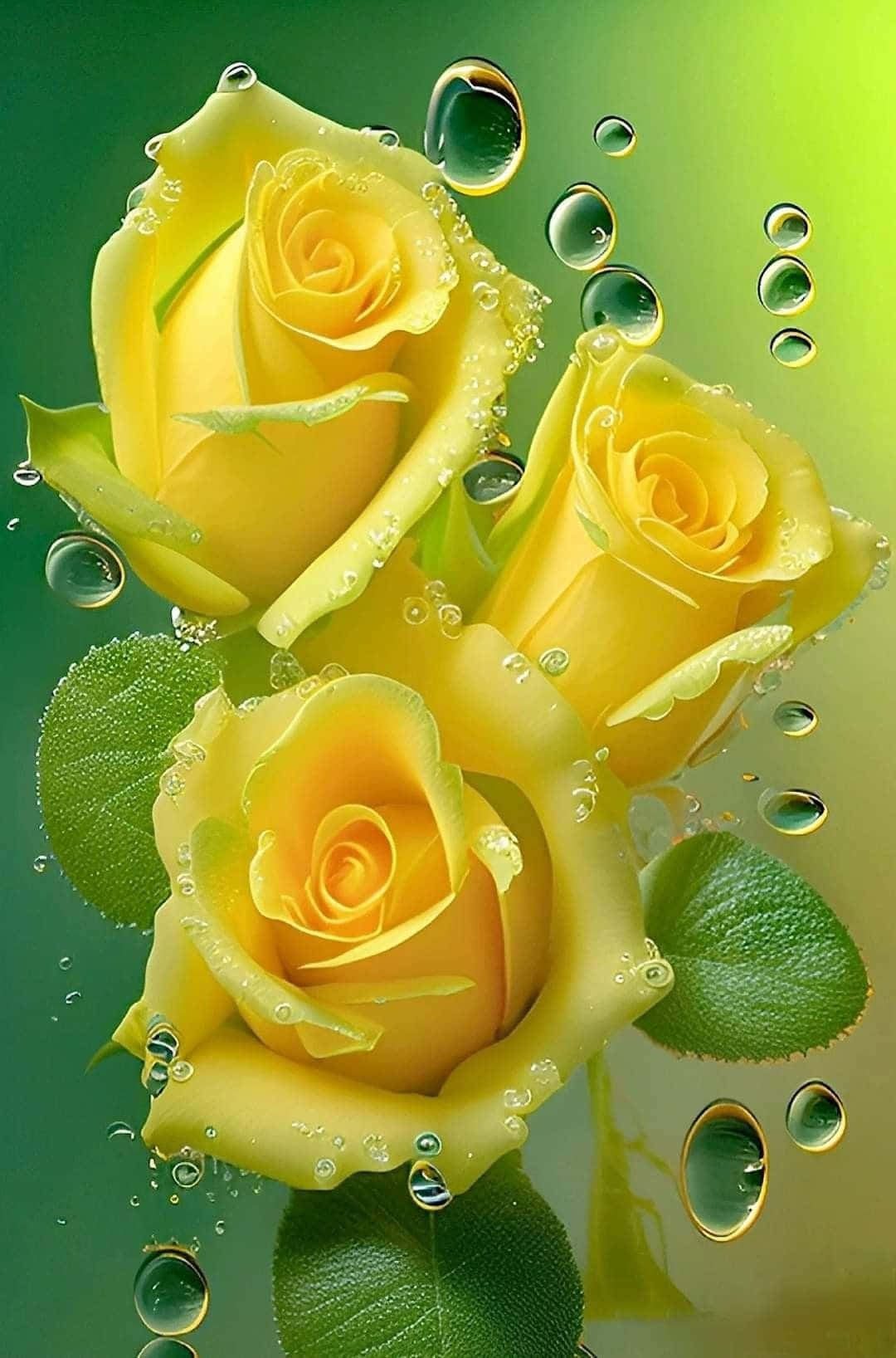 dewy yellow roses, vibrant yellow roses, dewdrops, HD Phone Wallpaper