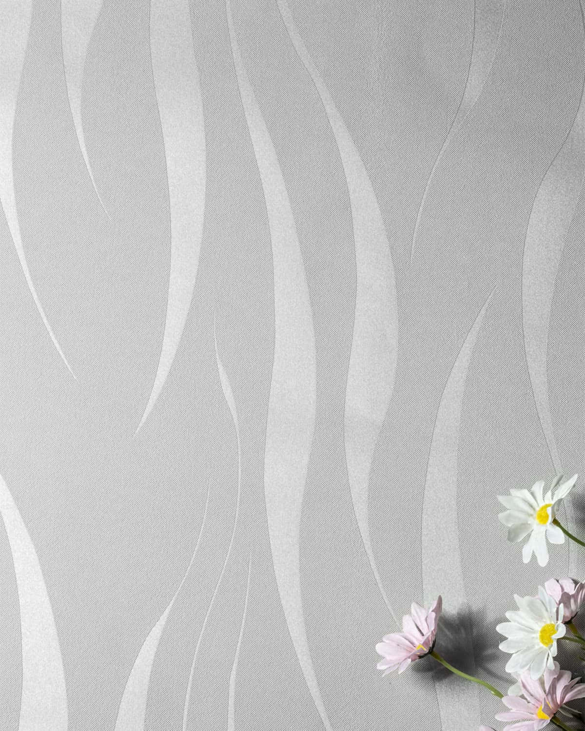 gray wave pattern, white stripes, pink and white daisies, HD Phone Wallpaper