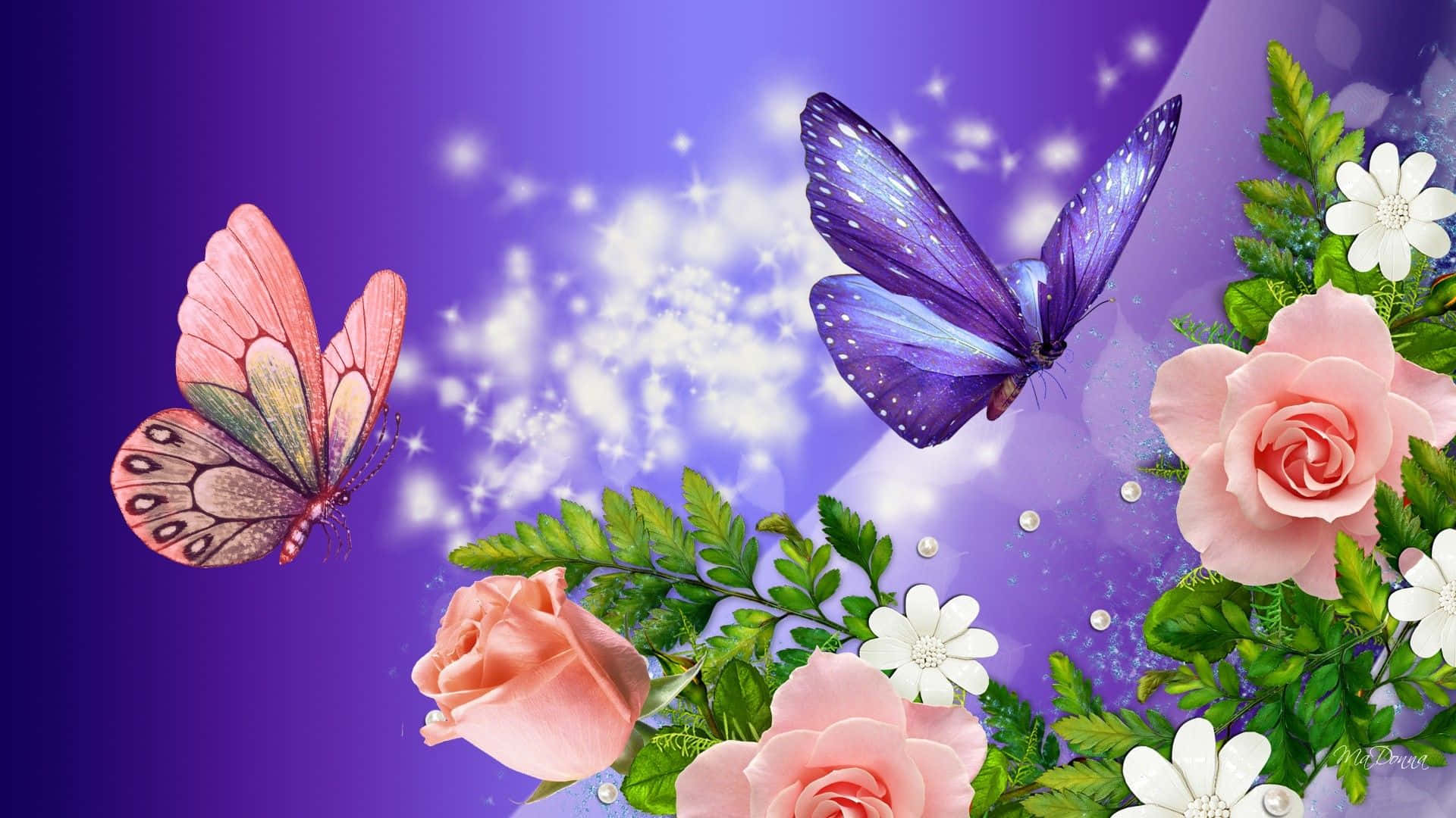 flowers laptop, pink roses, white flowers, Full HD Desktop Wallpaper