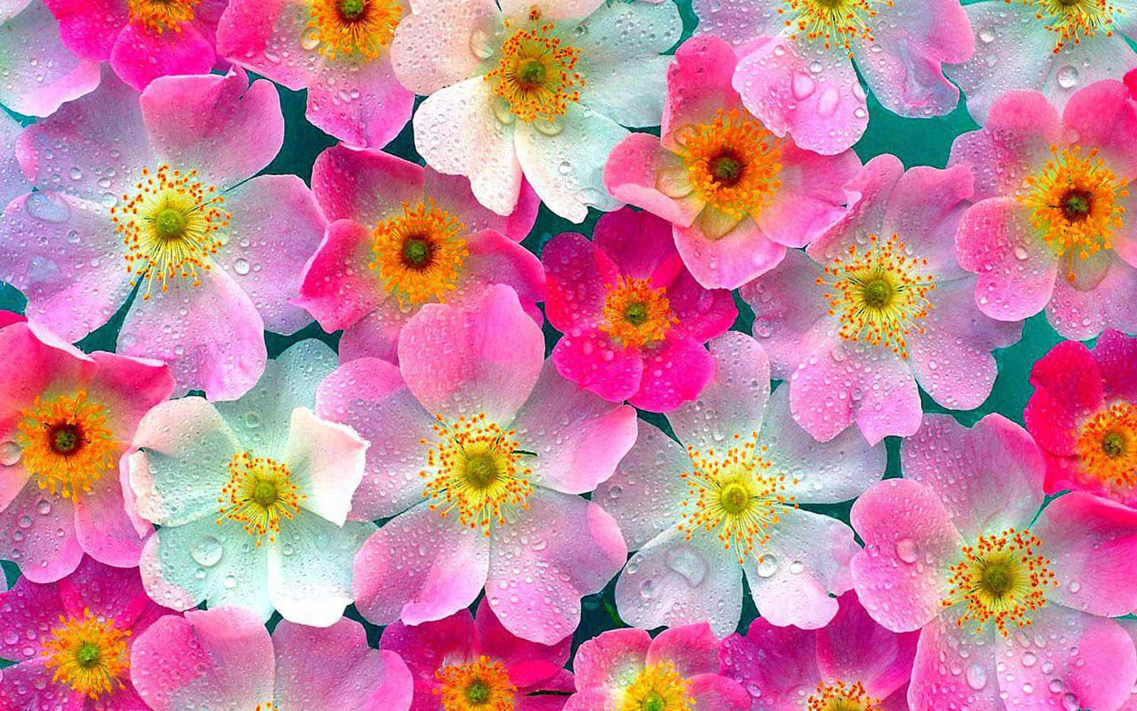 flowers laptop, vibrant pink, white flowers, HD Desktop Wallpaper