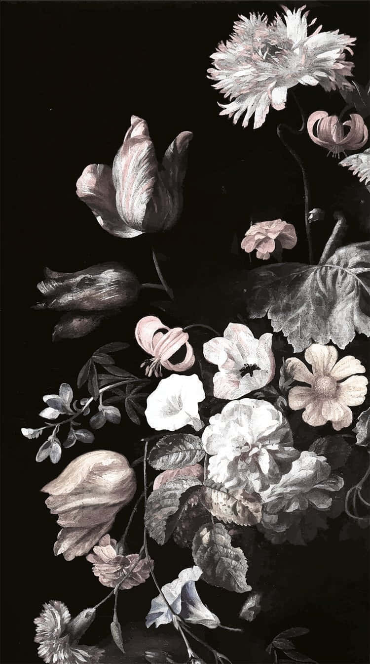 Flowers With Black, black background, monochrome floral arrangement, HD Phone Wallpaper