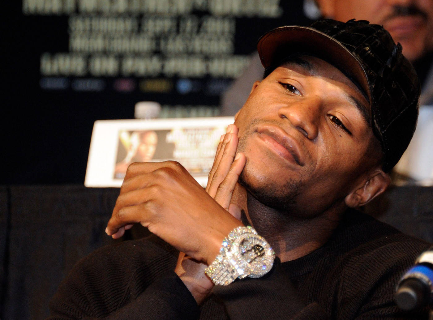 Floyd Mayweather, jewel-encrusted watch, black cap, HD Desktop Wallpaper