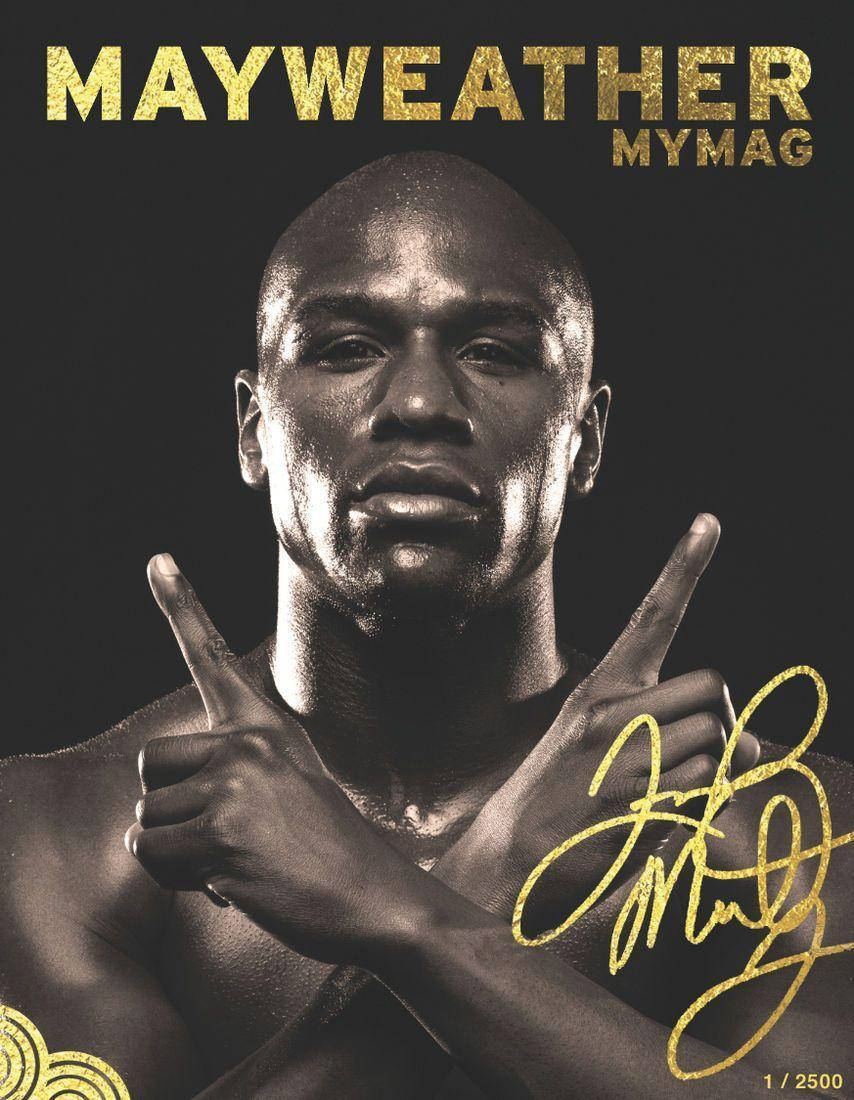 Floyd Mayweather, golden signature, black background, SD Phone Wallpaper