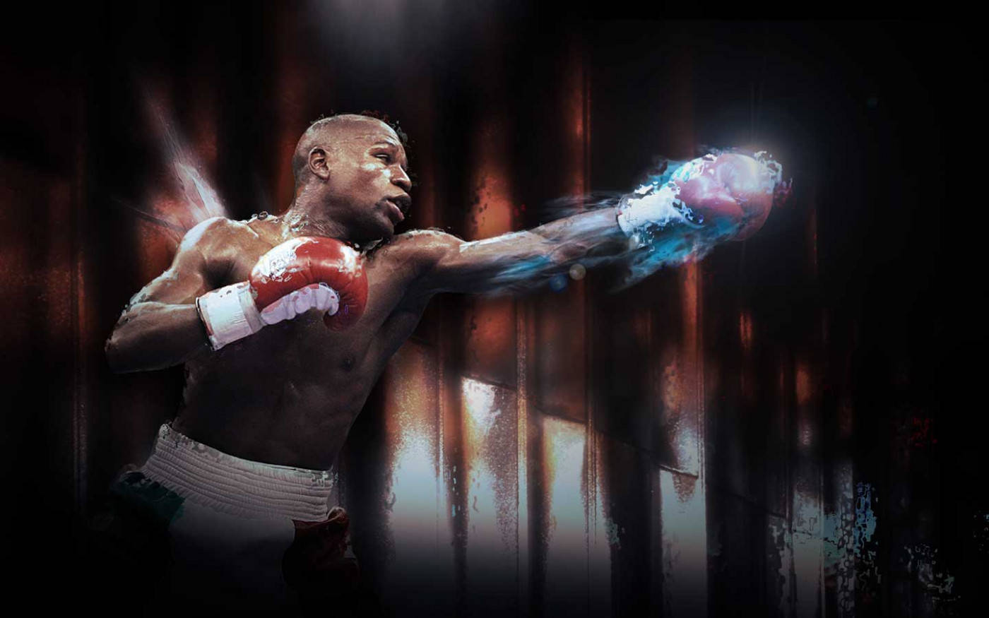 Floyd Mayweather, red gloves, glowing blue punch, HD Desktop Wallpaper
