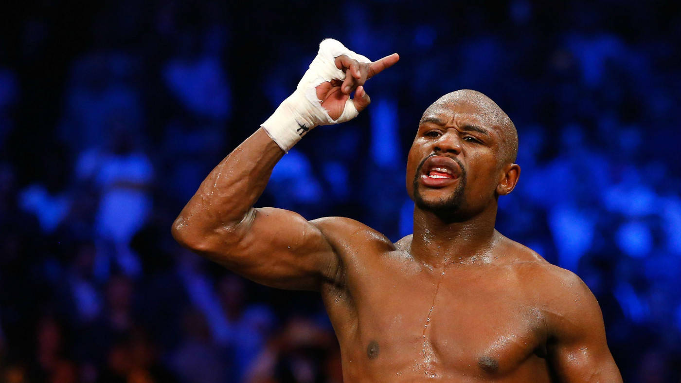 Floyd Mayweather, gloved fist, brightly lit arena, HD Desktop Wallpaper