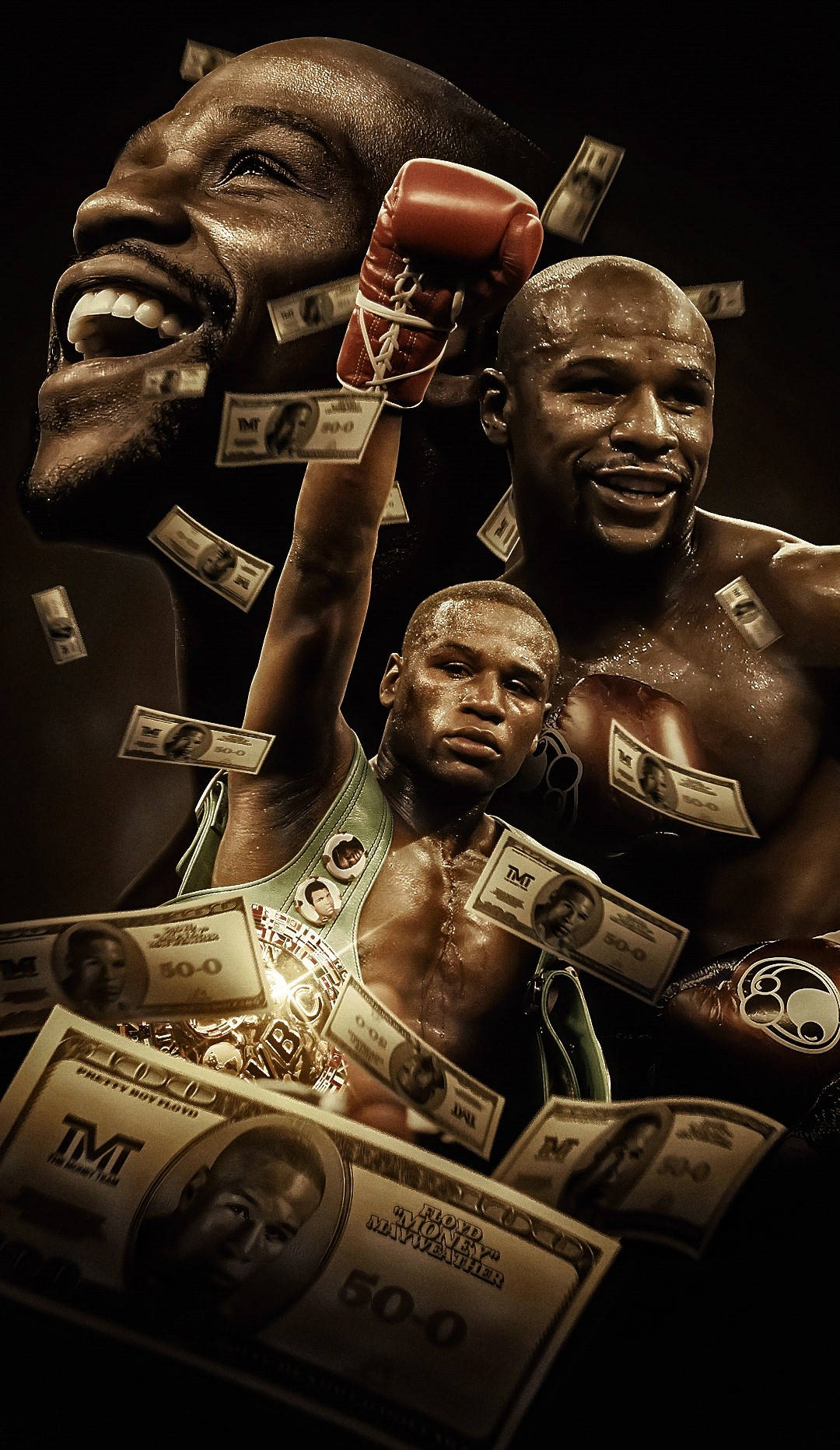 Floyd Mayweather, raised fist, money rains down, HD Phone Wallpaper
