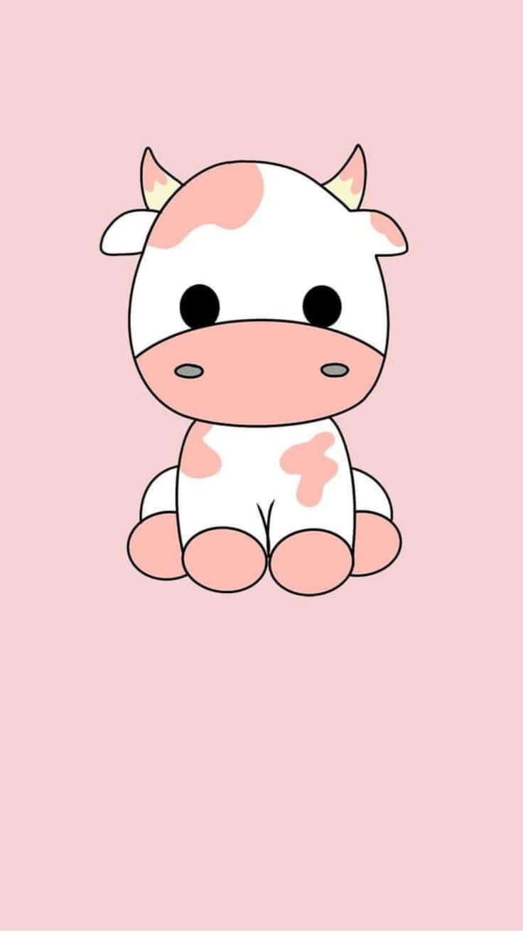 cute cartoon pink cow, pink spots, horns, HD Phone Wallpaper