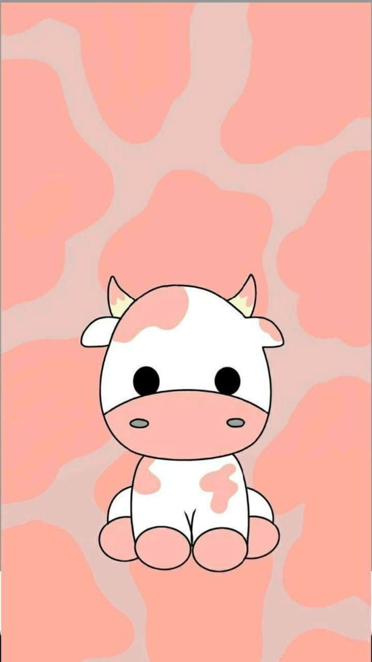cute cartoon cow, pink spots, soft pink abstract background, HD Phone Wallpaper