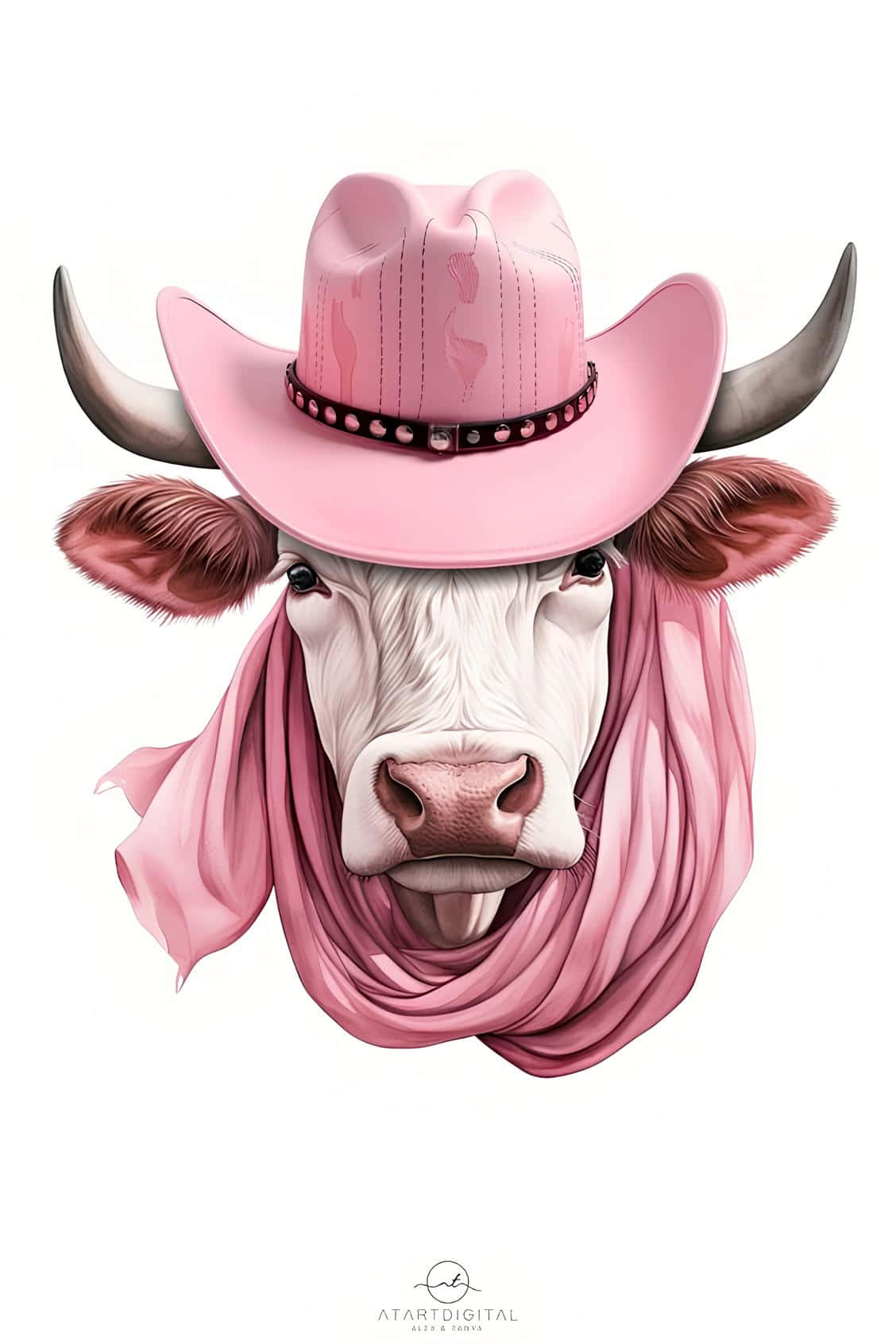 stylish pink cow, pink cowboy hat, matching scarf, HD Phone Wallpaper