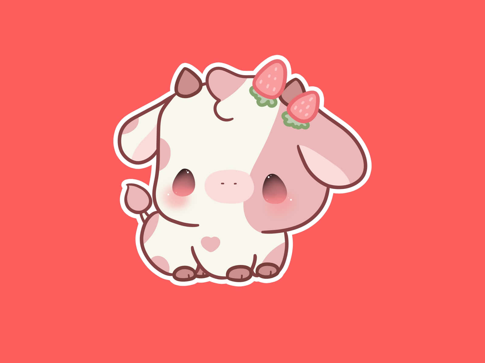 aesthetic cow, strawberry hair clips, coral background, HD Desktop Wallpaper