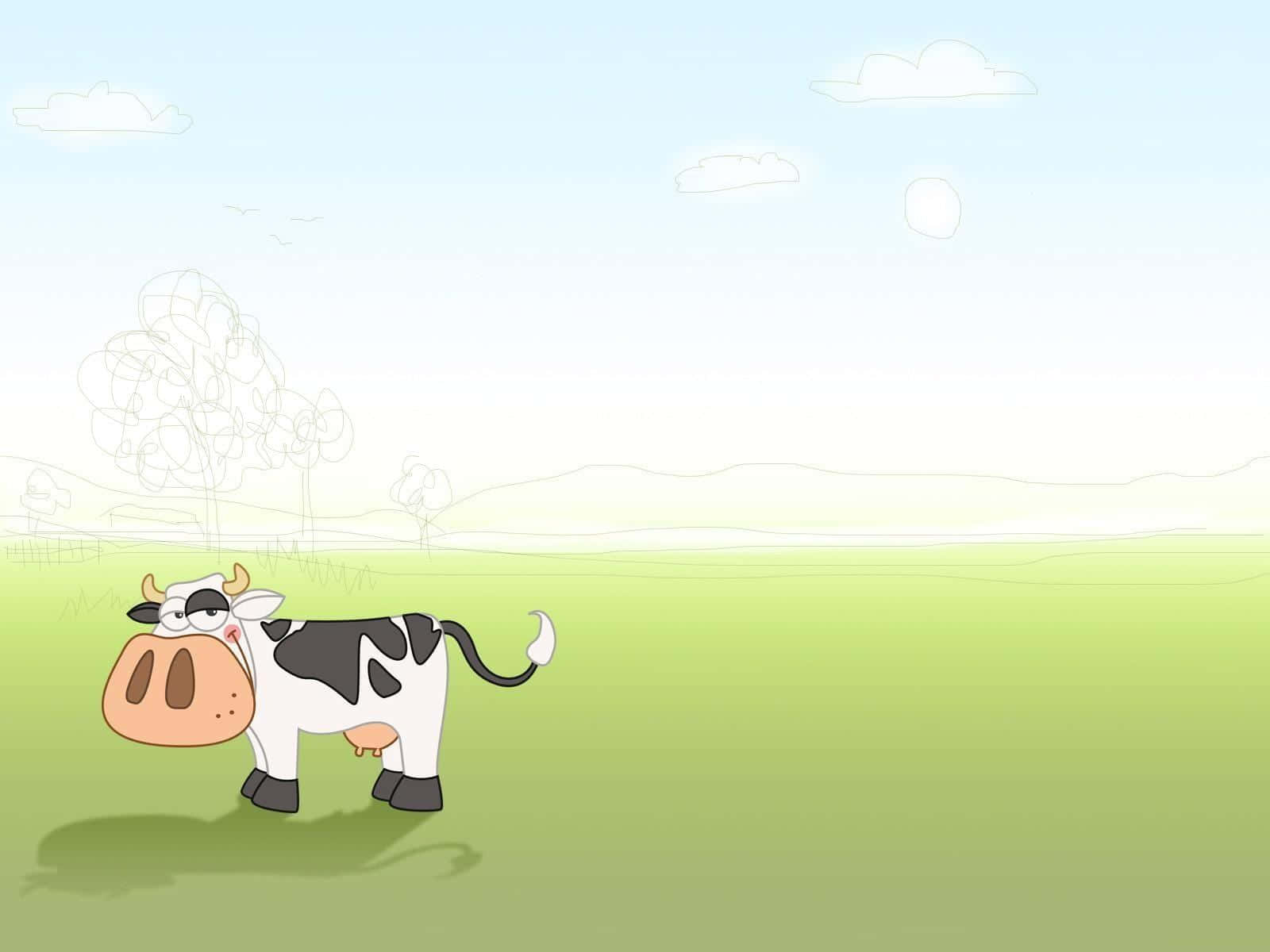 kawaii cute cow, black spots, bright green field, HD Desktop Wallpaper