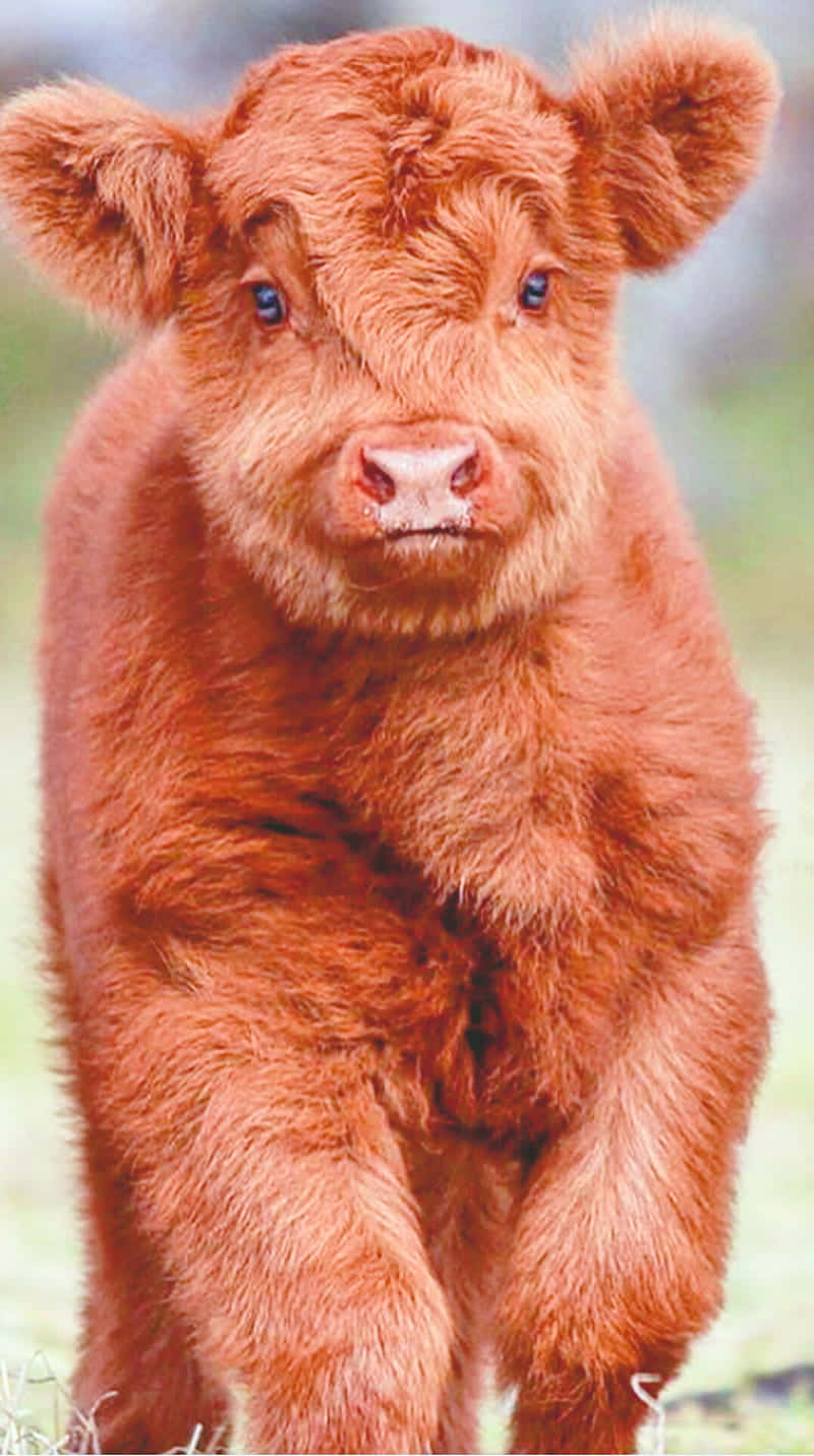 fluffy red calf, reddish-brown, bright blue eyes, HD Phone Wallpaper