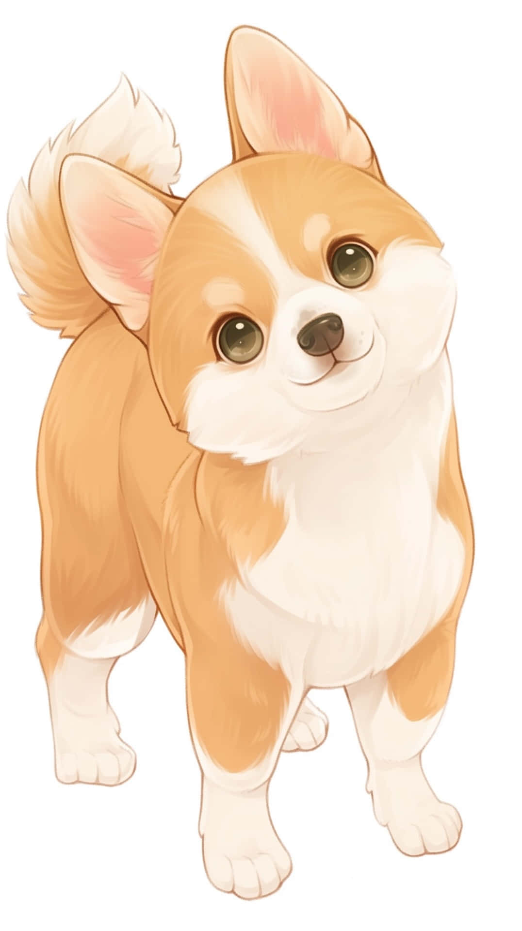 anime style, corgi puppy, big brown eyes, Full HD Phone Wallpaper