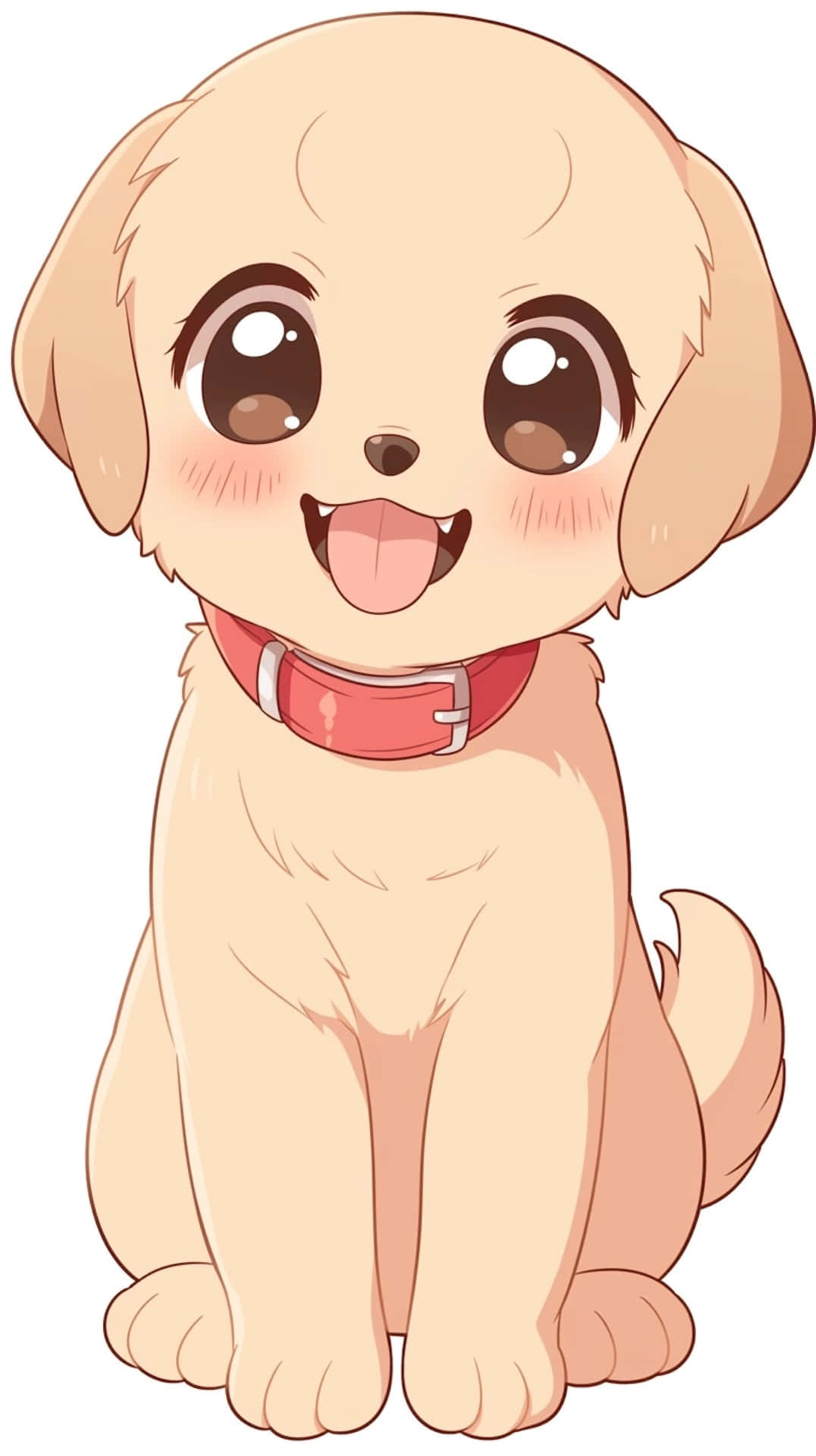 chibi-style puppy, big brown eyes, pink collar, Full HD Phone Wallpaper