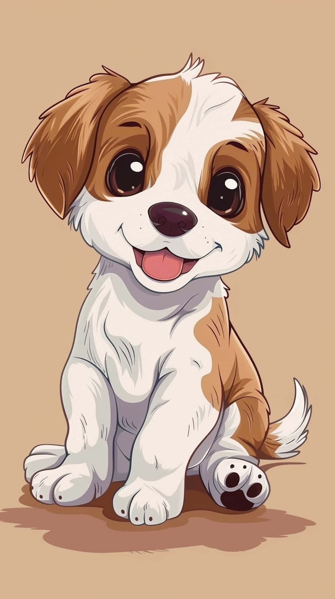 anime style, brown and white fur, beige background, Full HD Phone Wallpaper