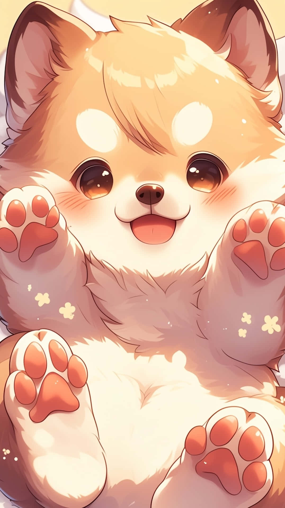 anime puppy, fluffy orange puppy, big eyes, Full HD Phone Wallpaper