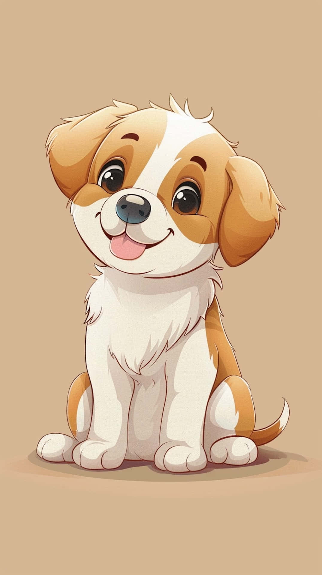 Adorable Anime Puppy Illustration, brown and white fur, cheerful cartoon puppy, Full HD Phone Wallpaper
