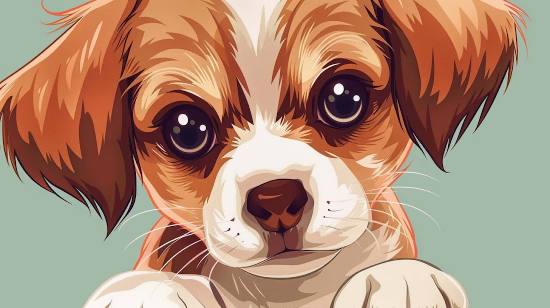 anime puppy, brown and white puppy, big soulful eyes, Full HD Desktop Wallpaper