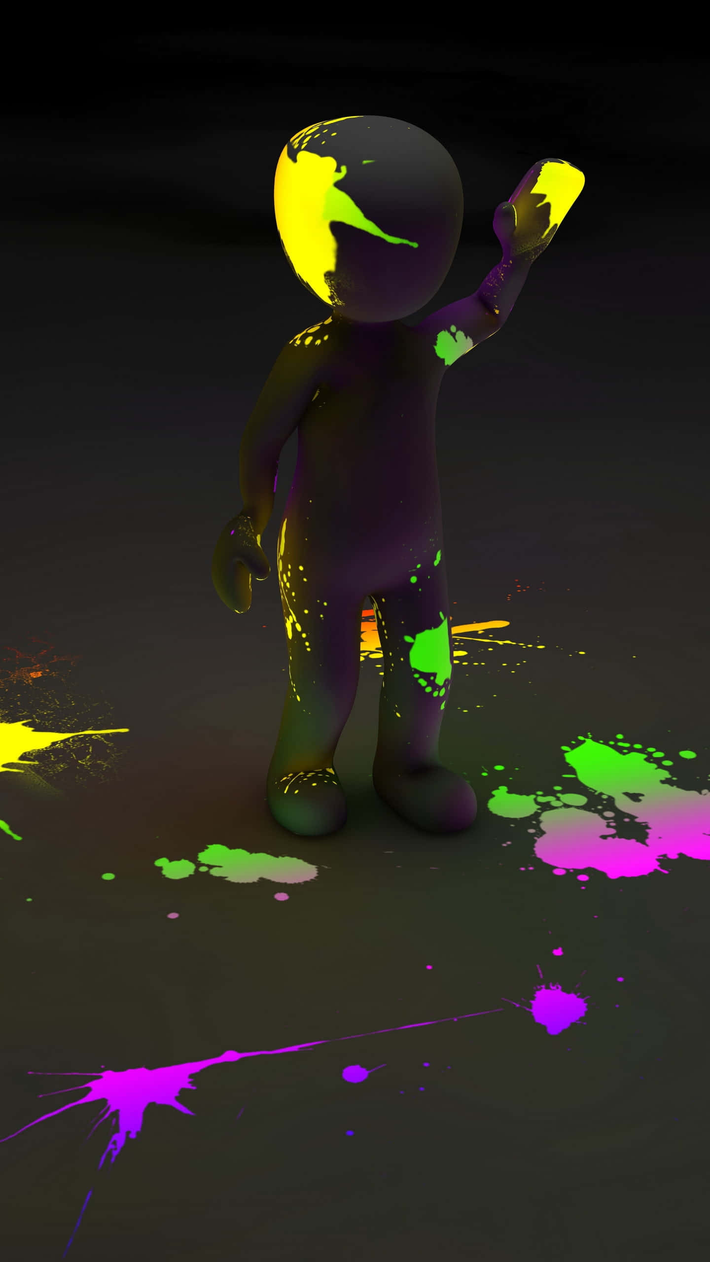 glowing purple 3d figure, neon paint, dark floor, 2K Phone Wallpaper