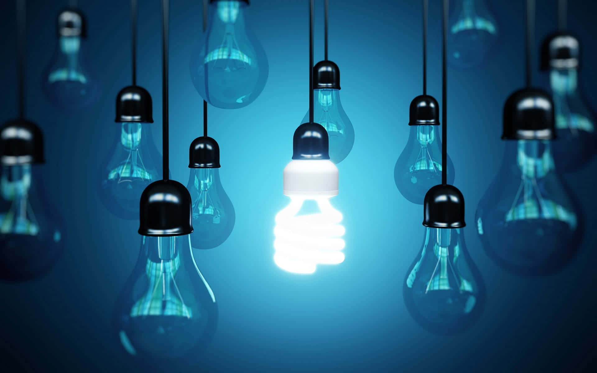 compact fluorescent bulb, incandescent bulbs, cool blue gradient background, Full HD Desktop Wallpaper